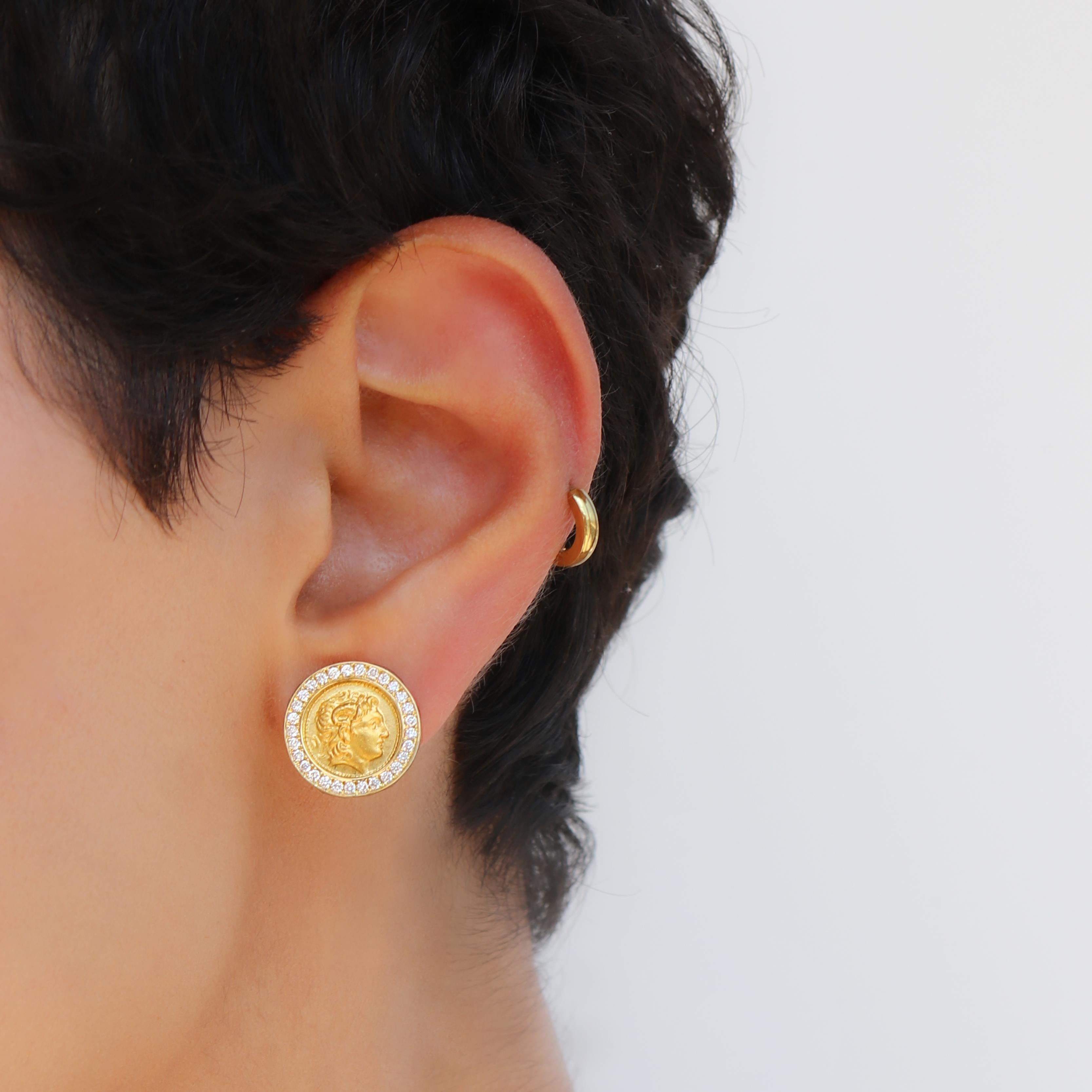 Georgios Collections 18 Karat Yellow Gold Alexander Coin Clip Diamond Earrings For Sale 3