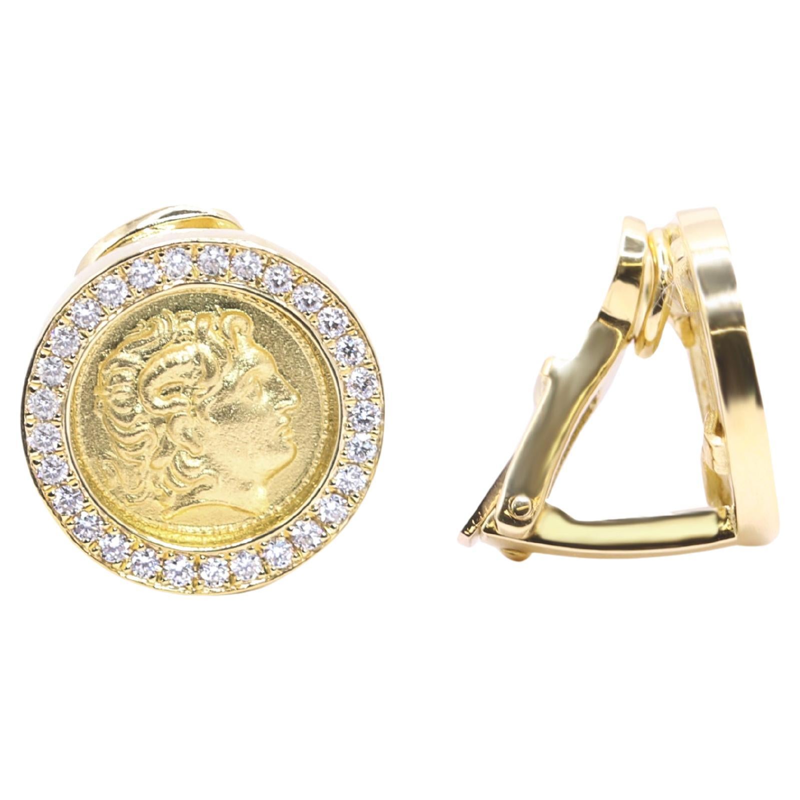 Georgios Collections 18 Karat Yellow Gold Alexander Coin Clip Diamond Earrings