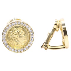 Georgios Kollektionen 18 Karat Gelbgold Alexander Münze Clip Diamant-Ohrringe