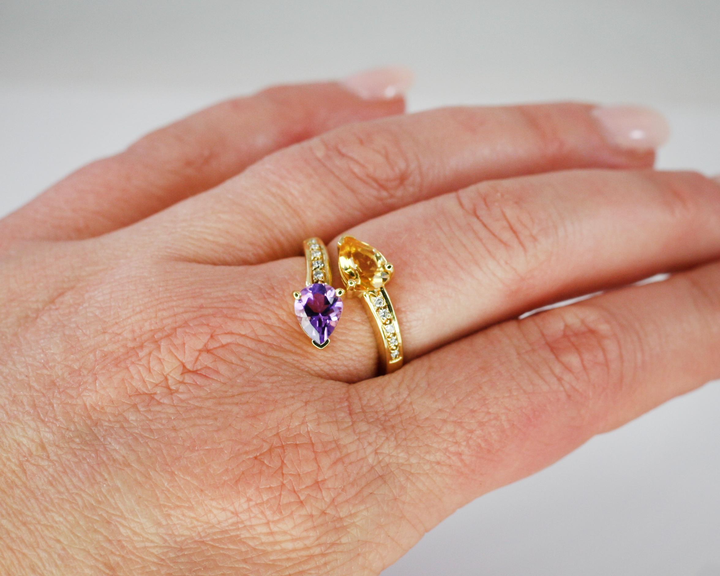 Georgios Collections 18 Karat Yellow Gold Amethyst and Citrine Diamond Band Ring For Sale 2