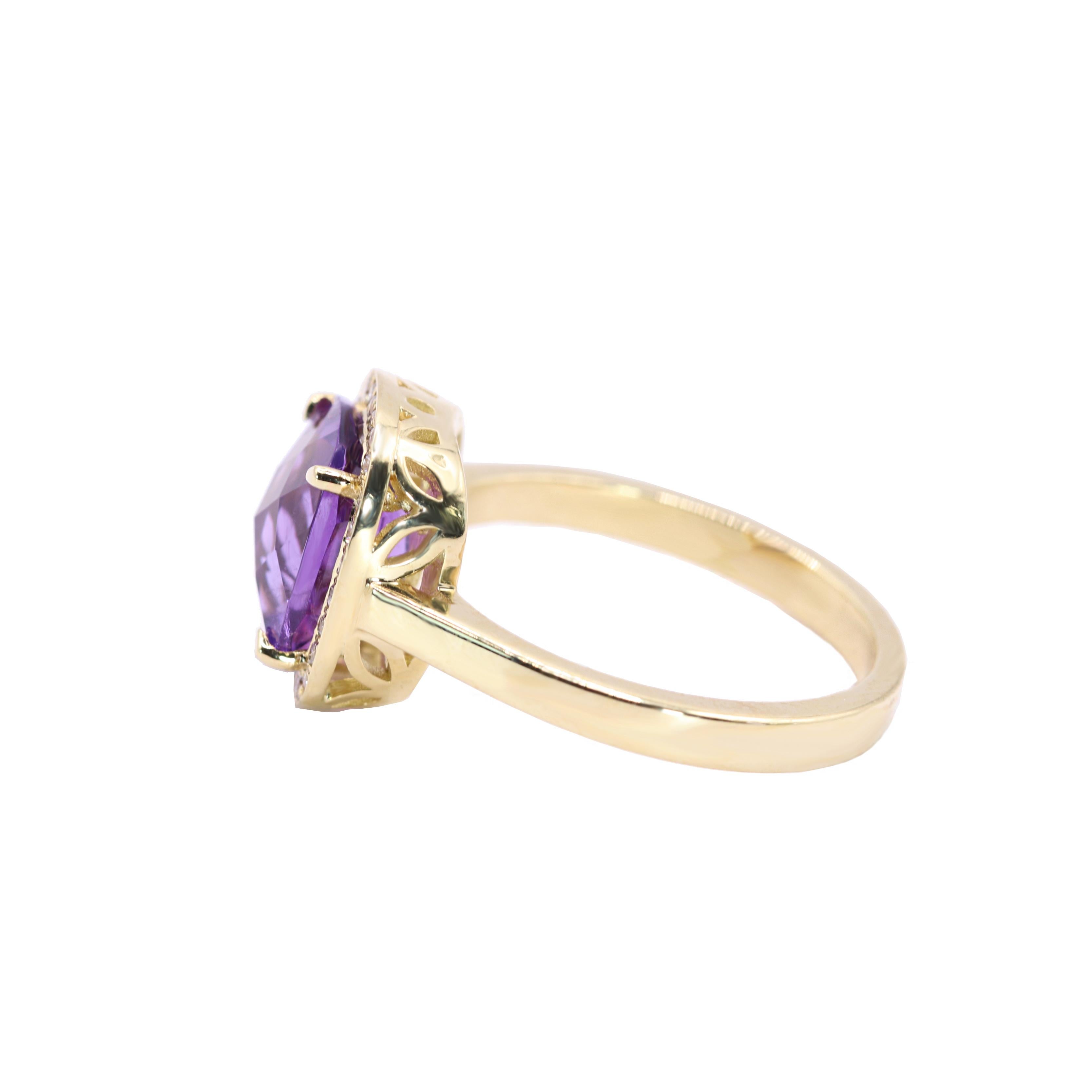 Contemporary Georgios Collections 18 Karat Yellow Gold Amethyst Ring with Diamond Bezel For Sale
