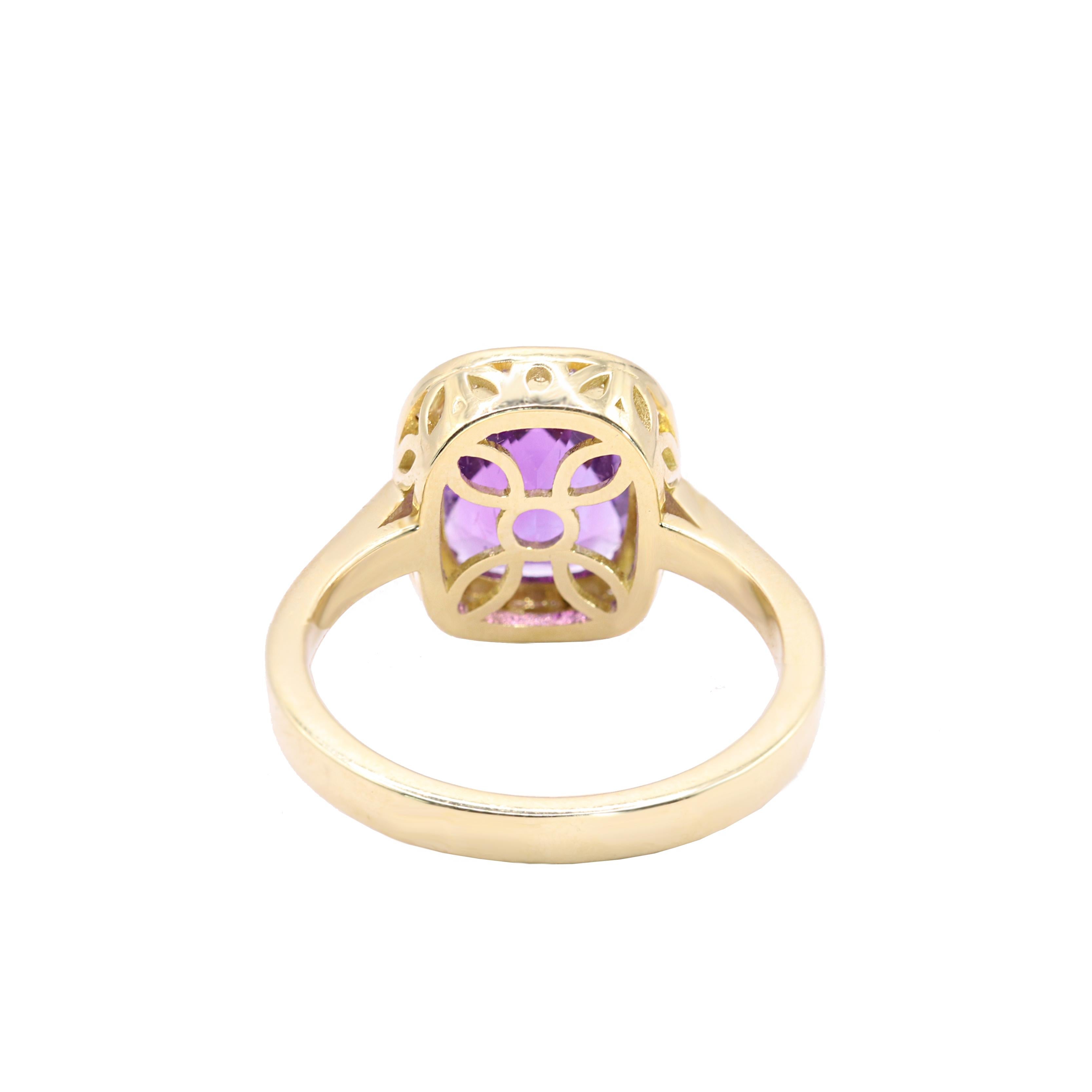 Oval Cut Georgios Collections 18 Karat Yellow Gold Amethyst Ring with Diamond Bezel For Sale