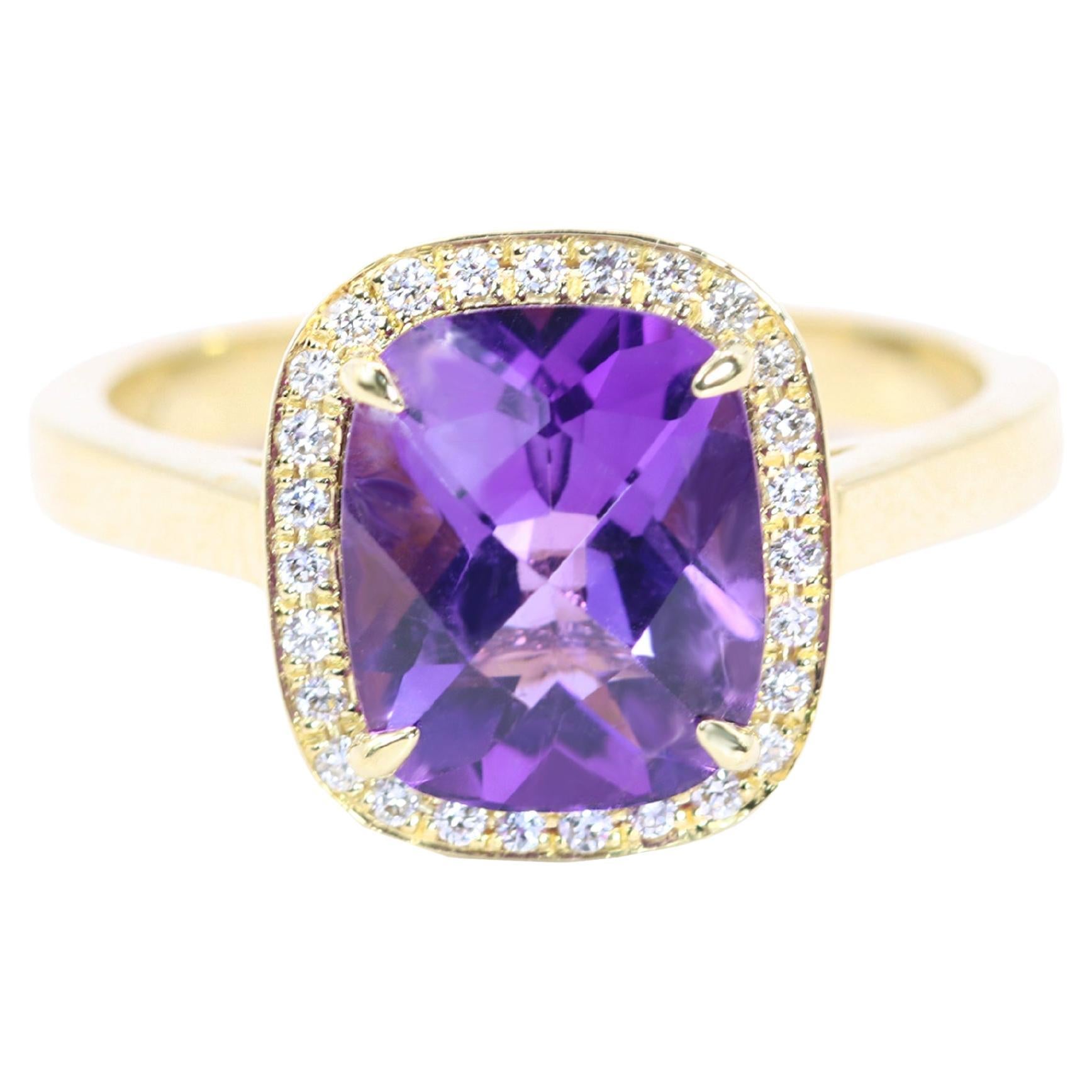 Georgios Collections 18 Karat Yellow Gold Amethyst Ring with Diamond Bezel For Sale