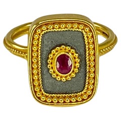 Georgios Collections 18 Karat Yellow Gold and Black Rhodium Ruby Ring