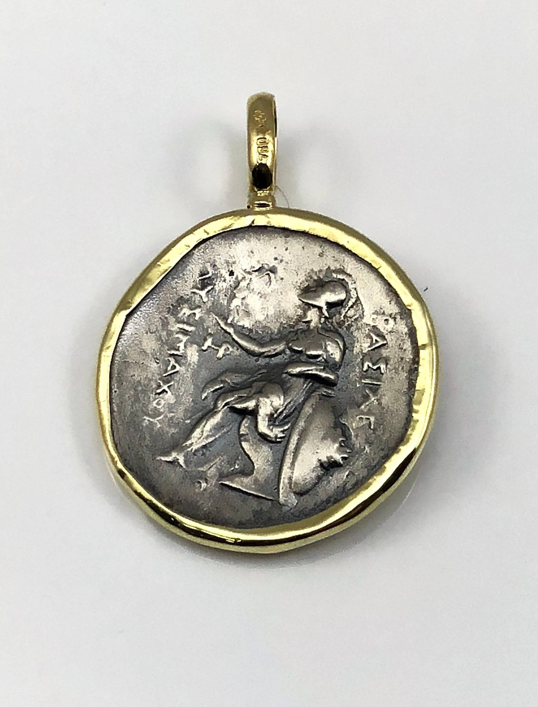 Classical Greek Georgios Collections 18 Karat Yellow Gold and Silver Coin Pendant of Alexandros