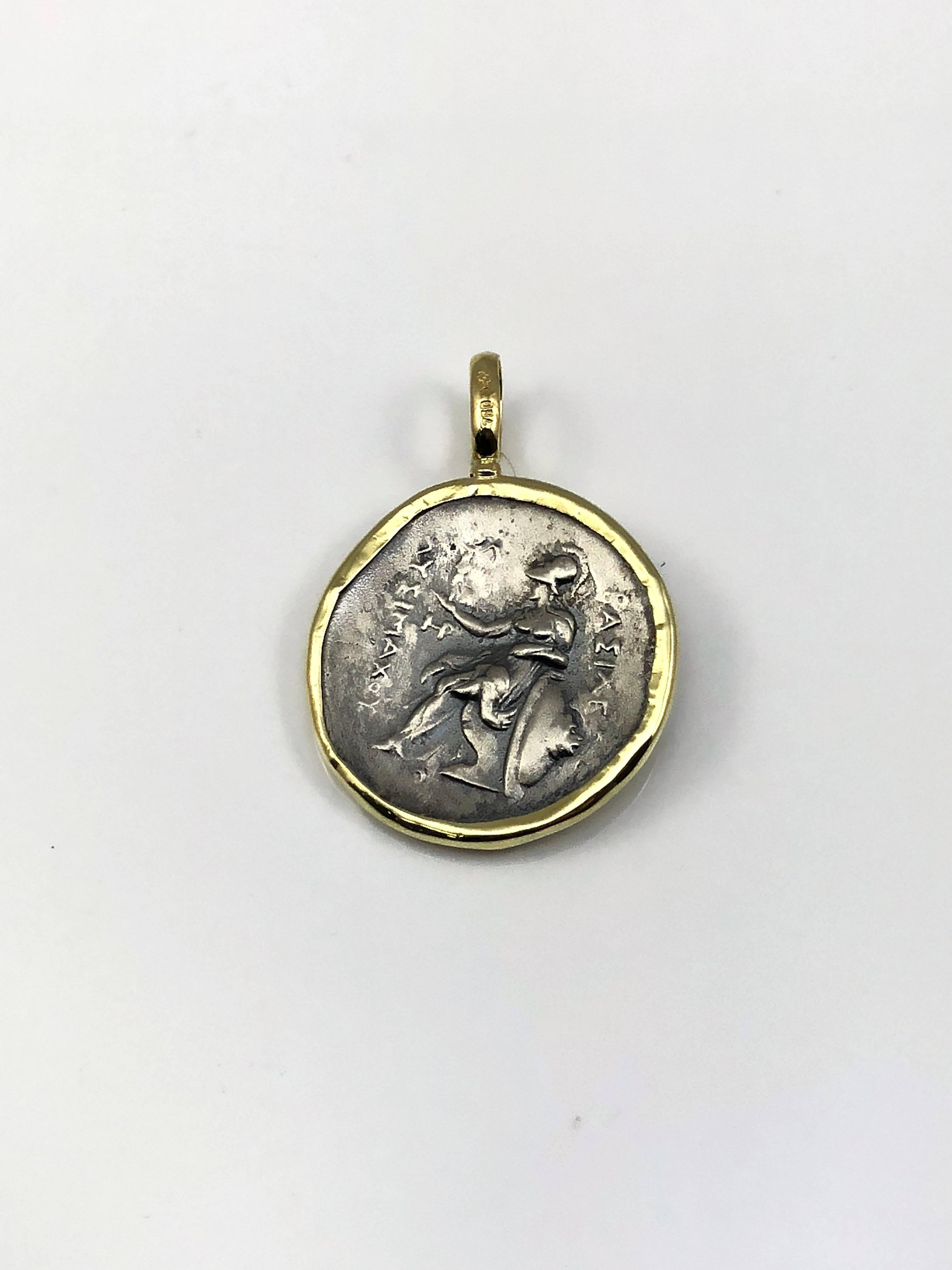 Women's or Men's Georgios Collections 18 Karat Yellow Gold and Silver Coin Pendant of Alexandros