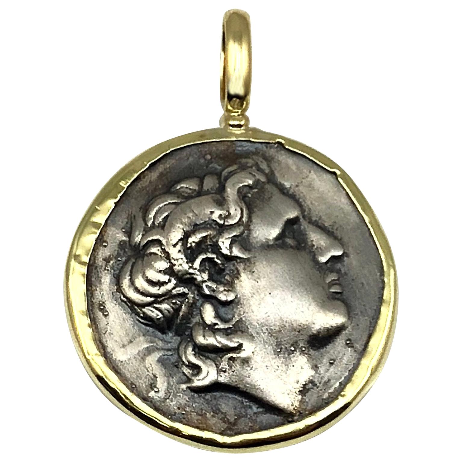 Georgios Collections 18 Karat Yellow Gold and Silver Coin Pendant of Alexandros