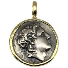 Georgios Collections 18 Karat Yellow Gold and Silver Coin Pendant of Alexandros