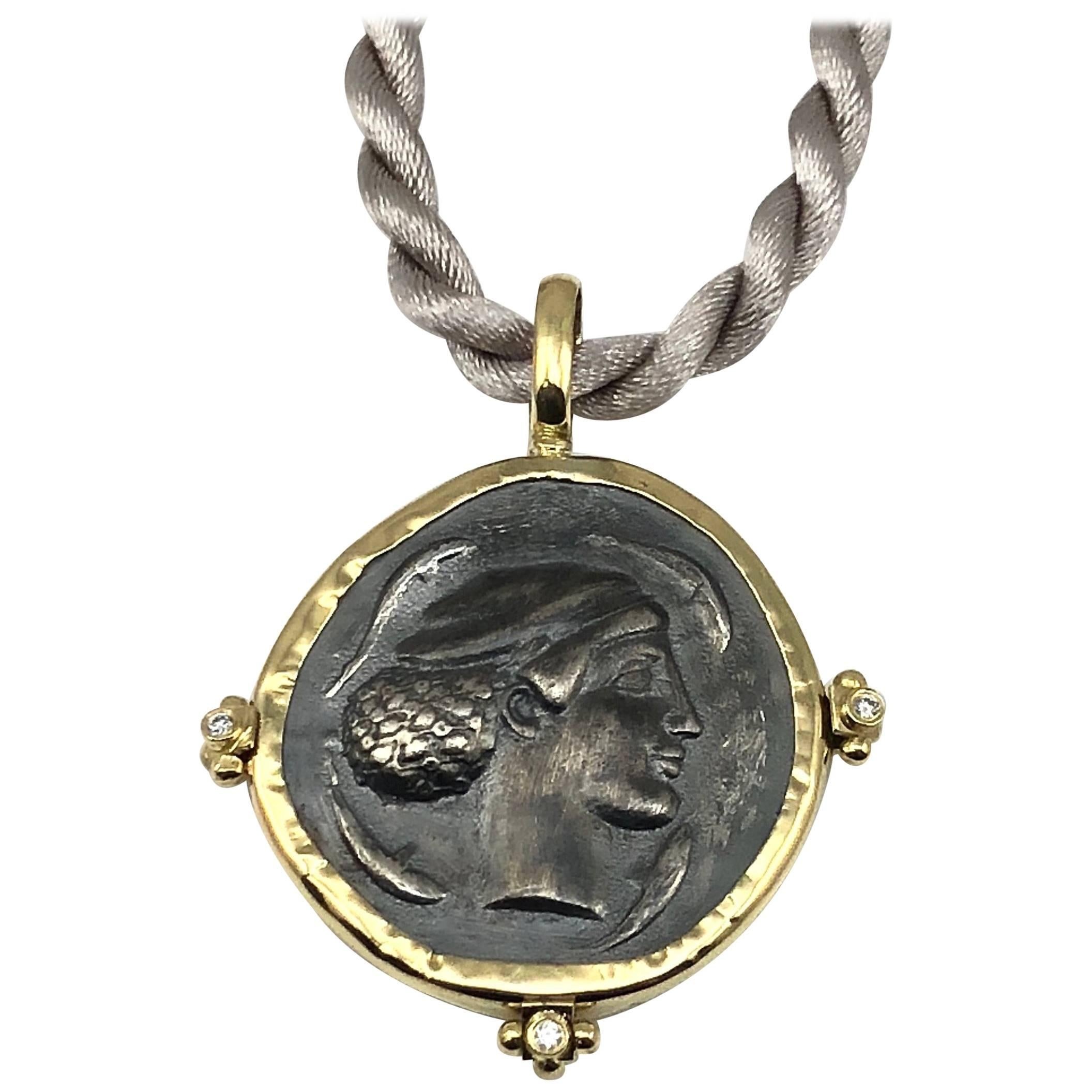 Georgios Collections 18 Karat Yellow Gold and Silver Coin Pendant of Dimitra.