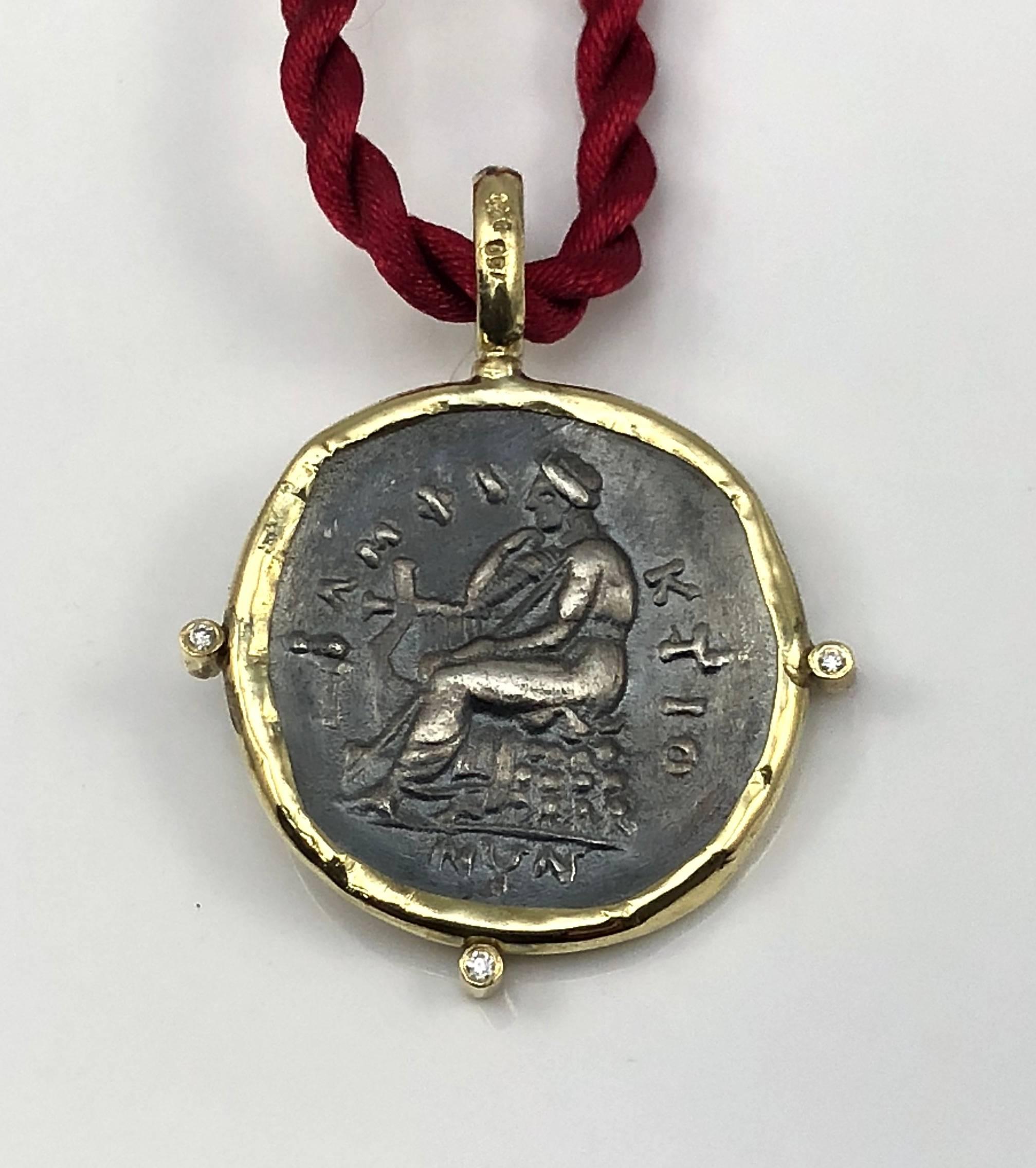 Georgios Collections 18 Karat Yellow Gold and Silver Diamond Coin Pendant In New Condition In Astoria, NY