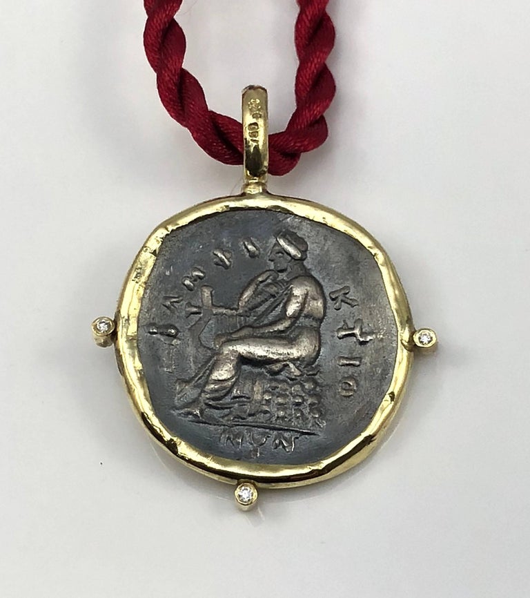 Georgios Collections 18 Karat Yellow Gold and Silver Diamond Coin Pendant In New Condition For Sale In Astoria, NY