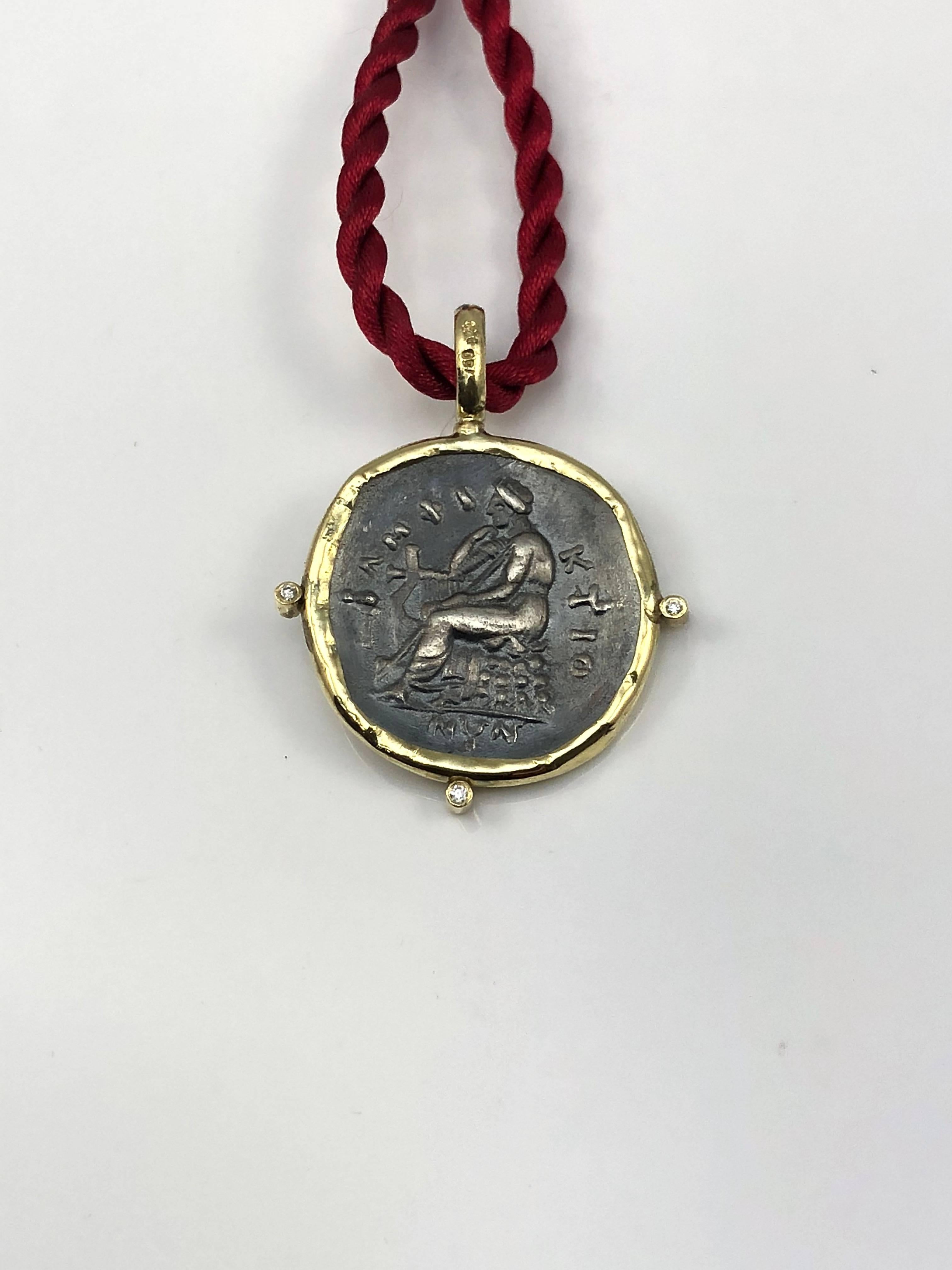Women's or Men's Georgios Collections 18 Karat Yellow Gold and Silver Diamond Coin Pendant