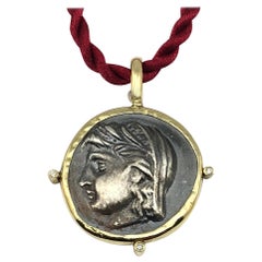 Georgios Collections 18 Karat Yellow Gold and Silver Diamond Coin Pendant