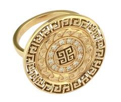 Georgios Collections 18 Karat Yellow Gold and White Diamond Greek Key Band Ring