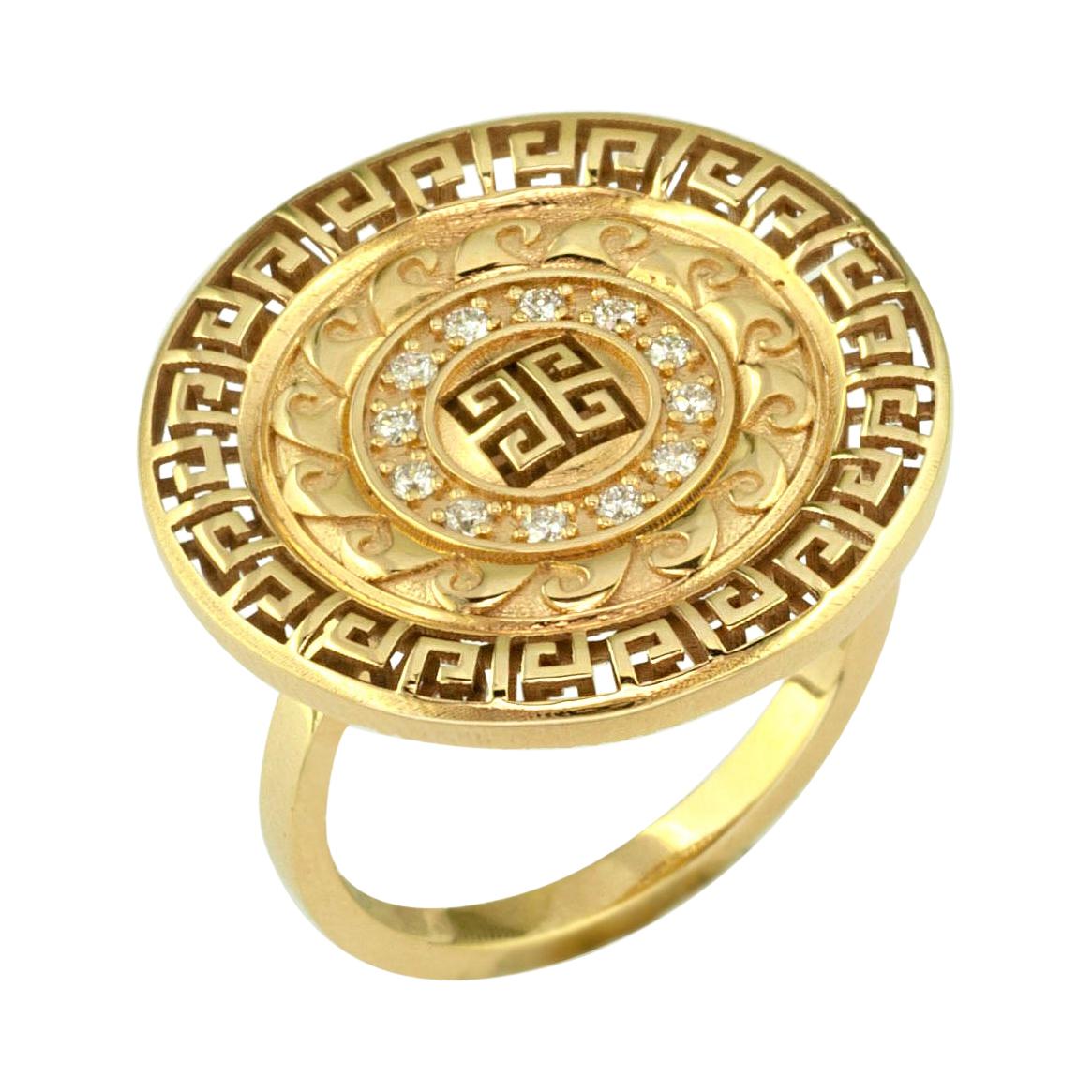 Georgios Collections 18 Karat Yellow Gold and White Diamond Greek Key Band Ring