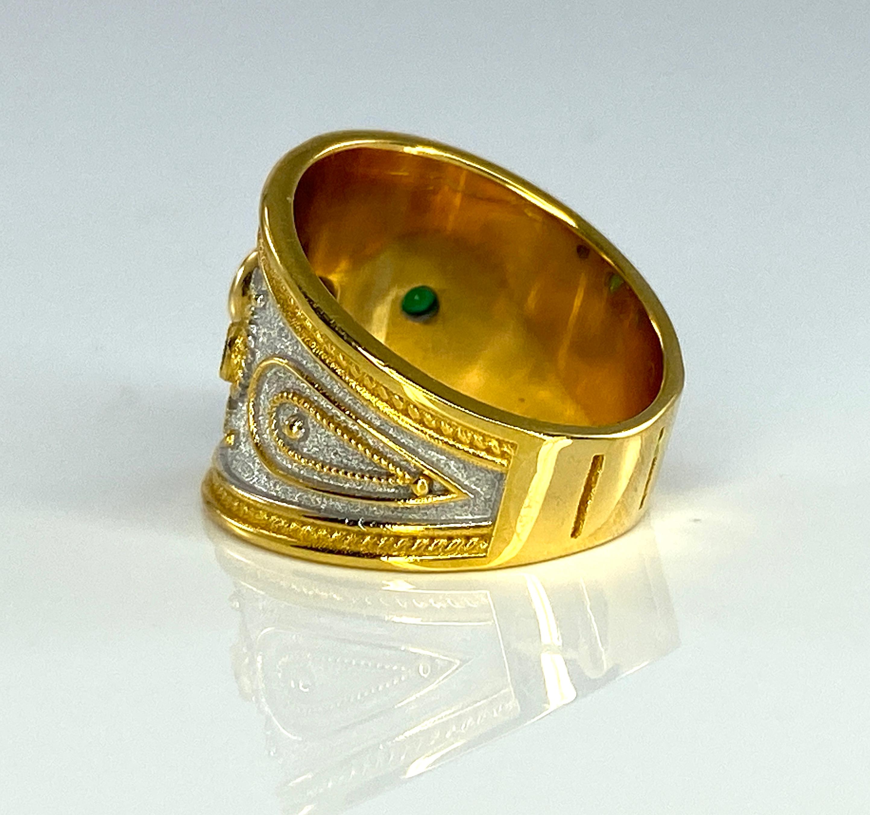 Georgios Collections 18 Karat Yellow Gold and White Rhodium Diamond Emerald Ring In New Condition For Sale In Astoria, NY
