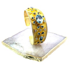 Georgios Collections 18 Karat Yellow Gold Aquamarine and Diamond Cuff Bracelet