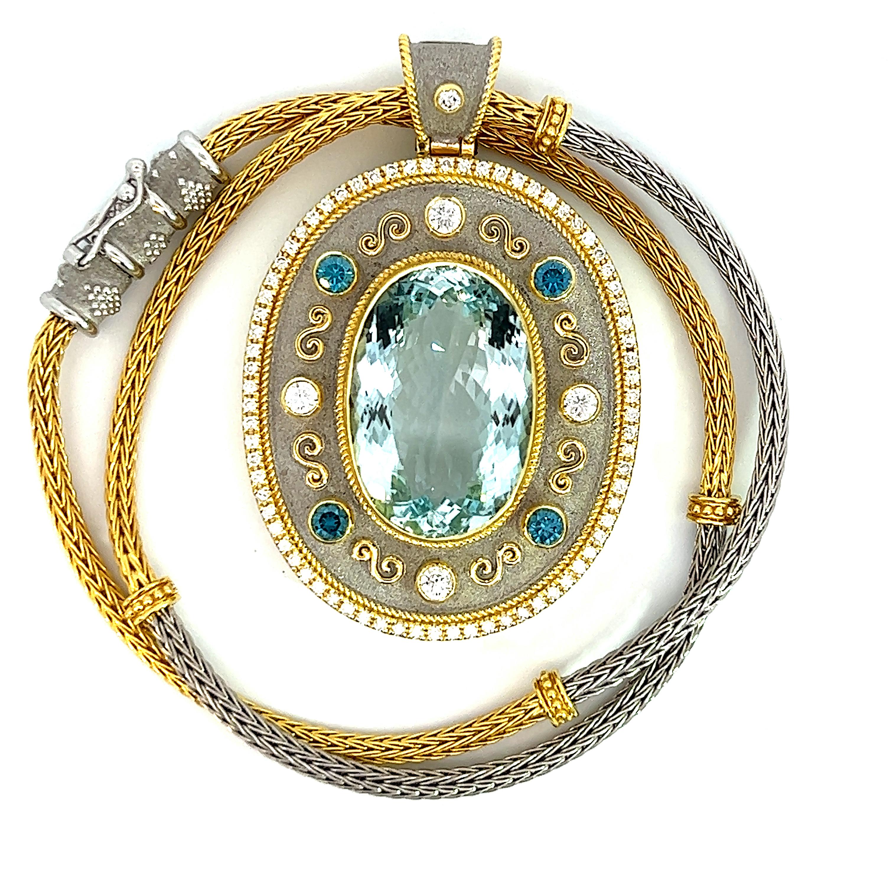 Georgios Collections 18 Karat Yellow Gold Aquamarine and Diamond Pendant For Sale 4