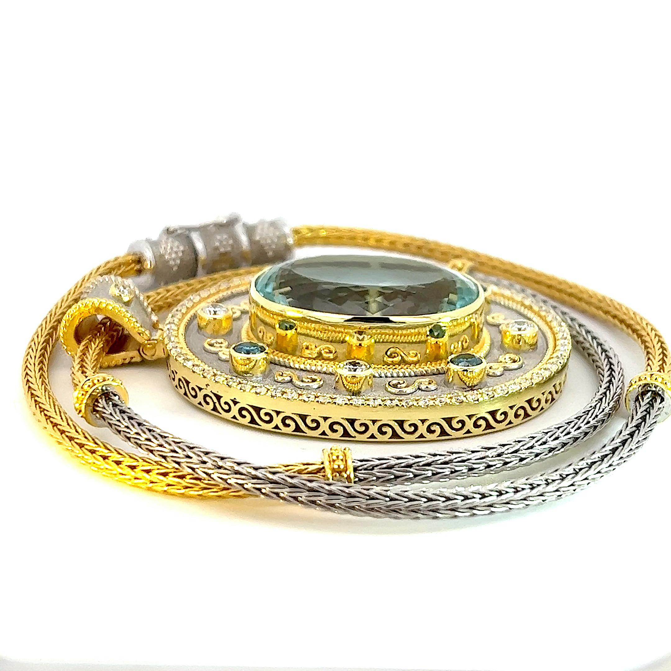 Georgios Collections 18 Karat Yellow Gold Aquamarine and Diamond Pendant For Sale 5