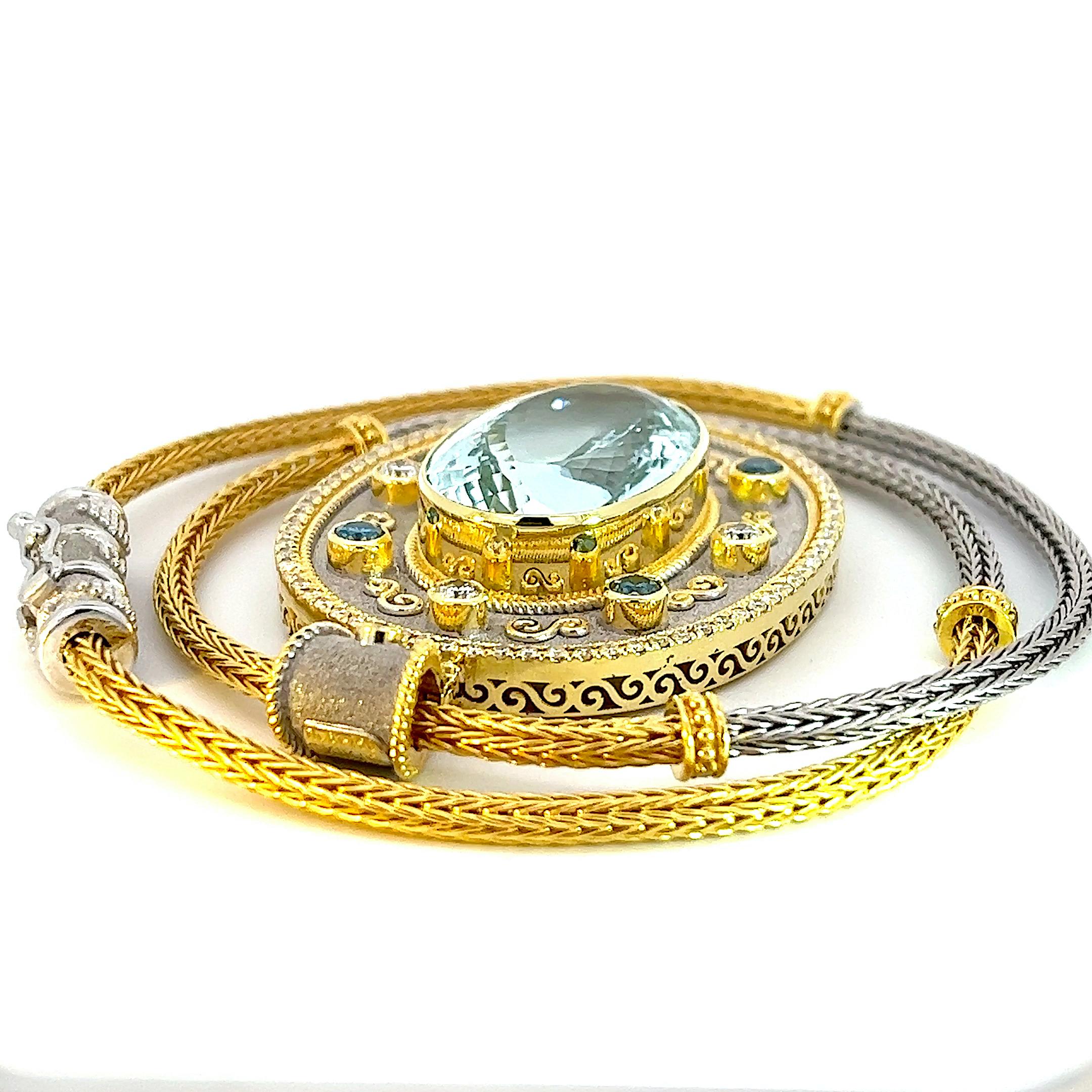 Georgios Collections 18 Karat Yellow Gold Aquamarine and Diamond Pendant For Sale 6