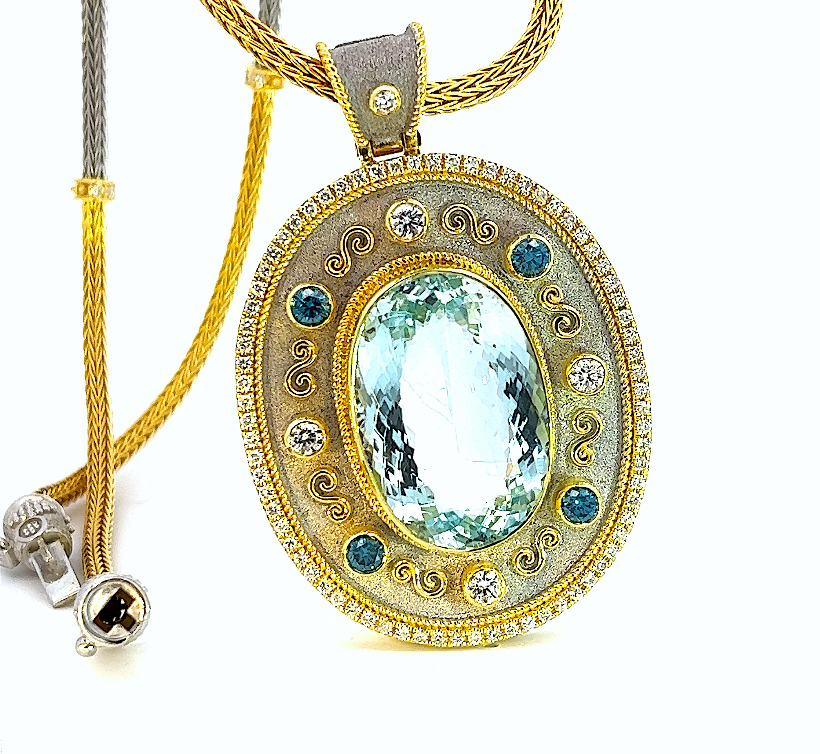 Georgios Collections 18 Karat Yellow Gold Aquamarine and Diamond Pendant For Sale 7