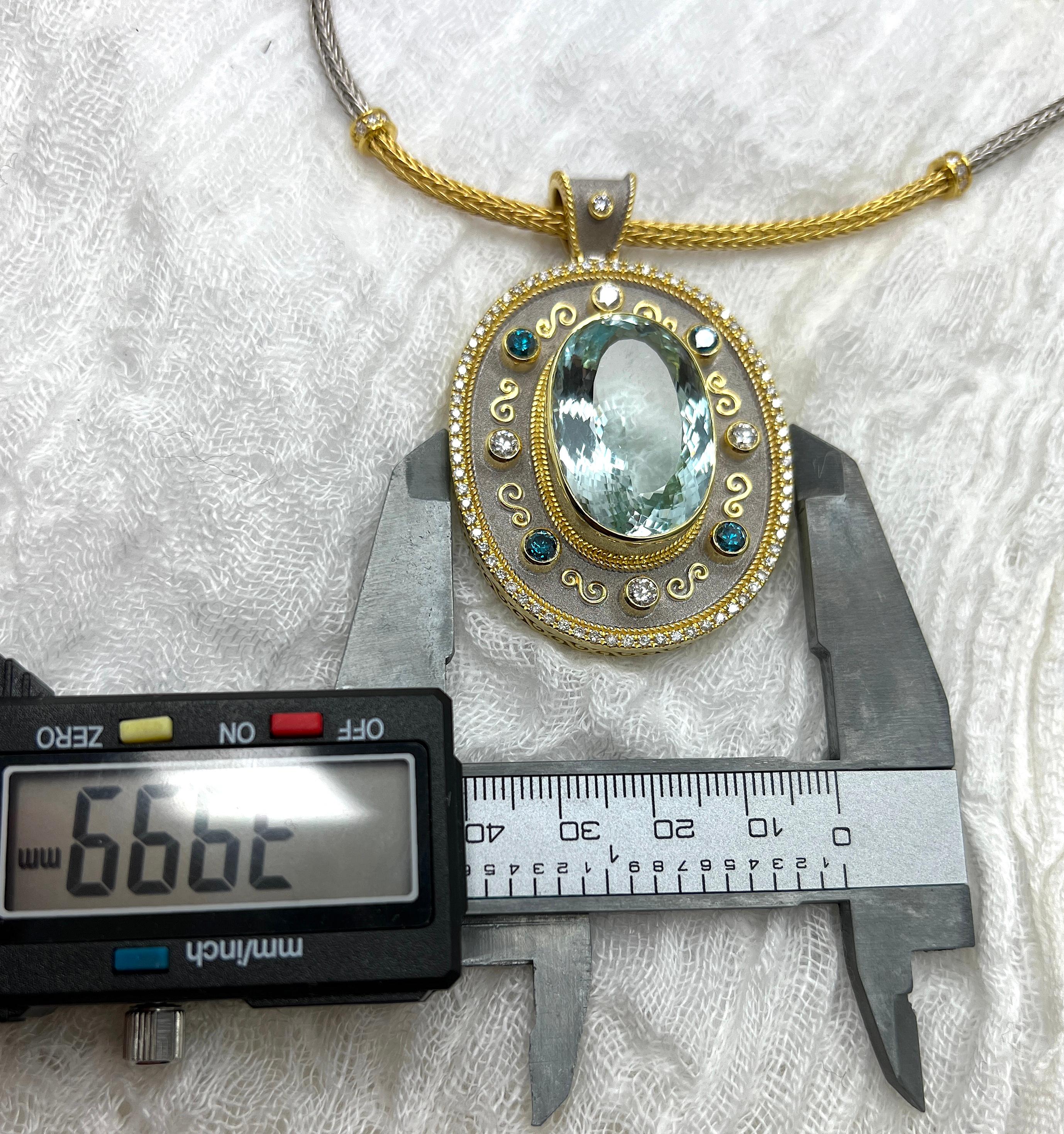 Georgios Collections 18 Karat Yellow Gold Aquamarine and Diamond Pendant For Sale 9