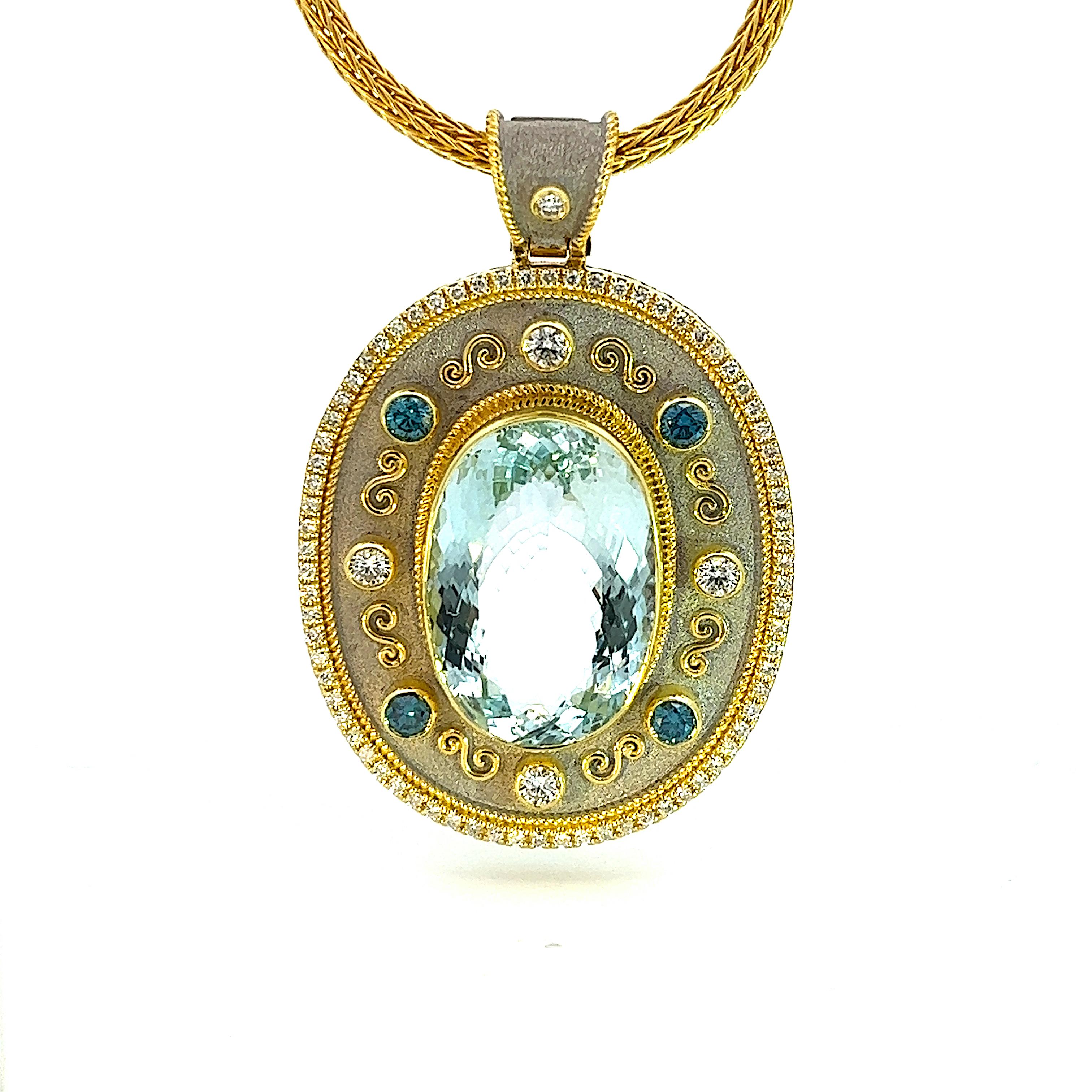 Georgios Collections 18 Karat Yellow Gold Aquamarine and Diamond Pendant For Sale 3
