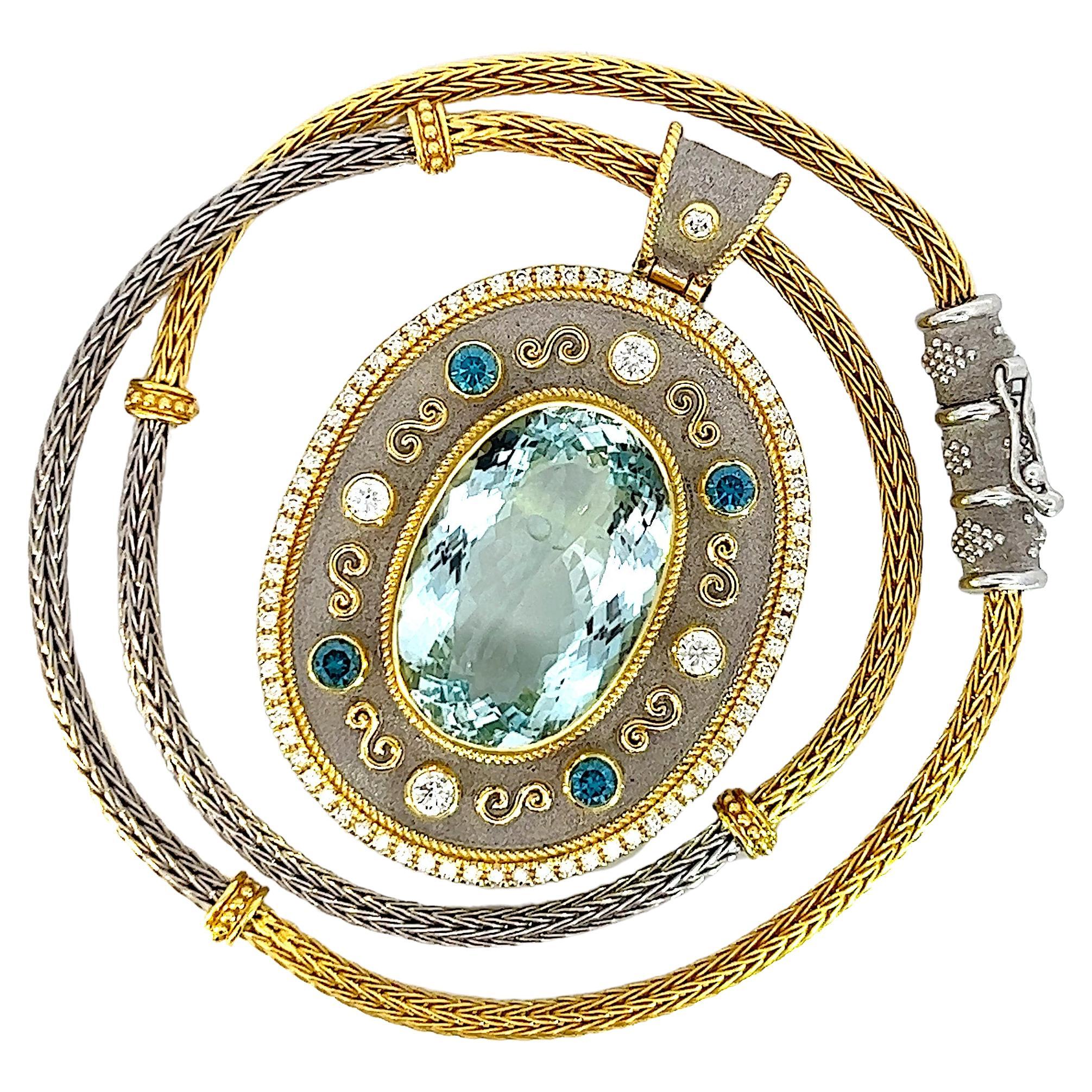 Georgios Collections 18 Karat Yellow Gold Aquamarine and Diamond Pendant