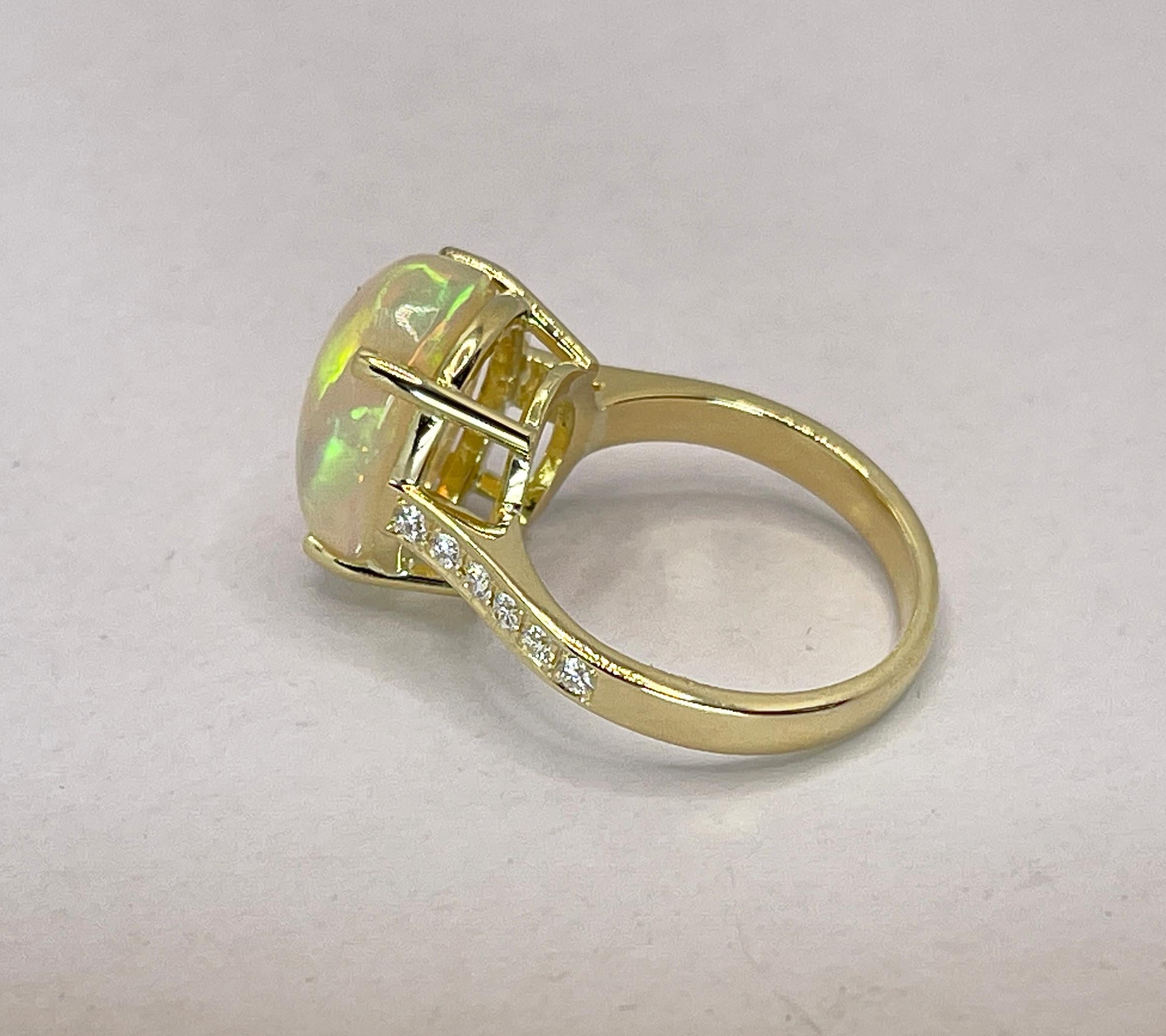 Georgios Collections 18 Karat Yellow Gold Australian Opal Diamond Band Ring For Sale 3