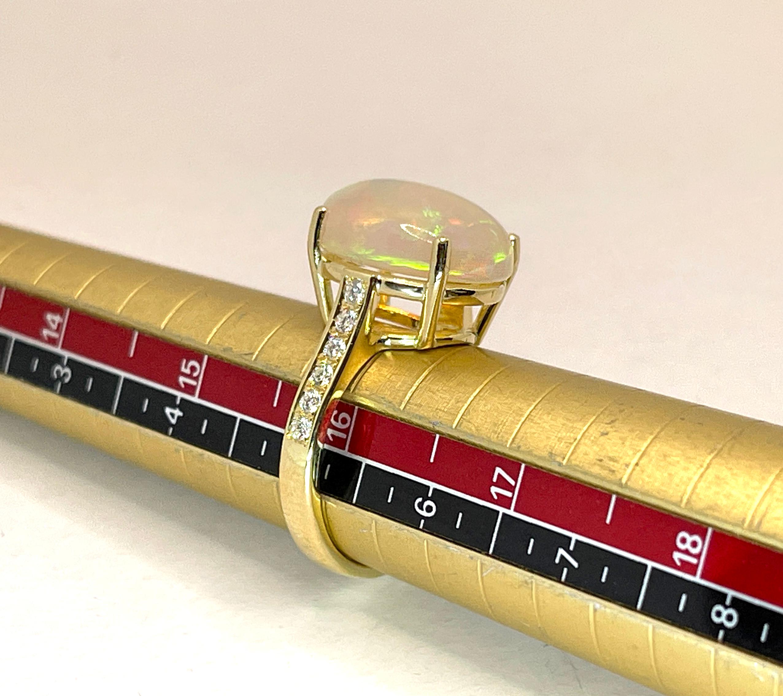 Georgios Collections 18 Karat Yellow Gold Australian Opal Diamond Band Ring For Sale 4