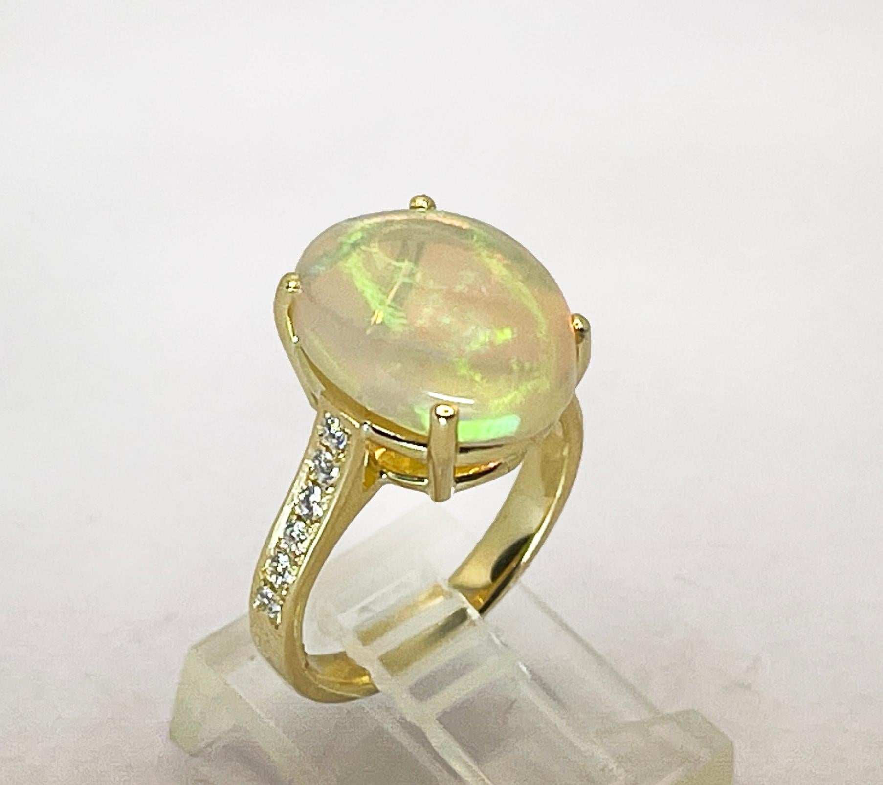 Georgios Collections 18 Karat Yellow Gold Australian Opal Diamond Band Ring For Sale 6