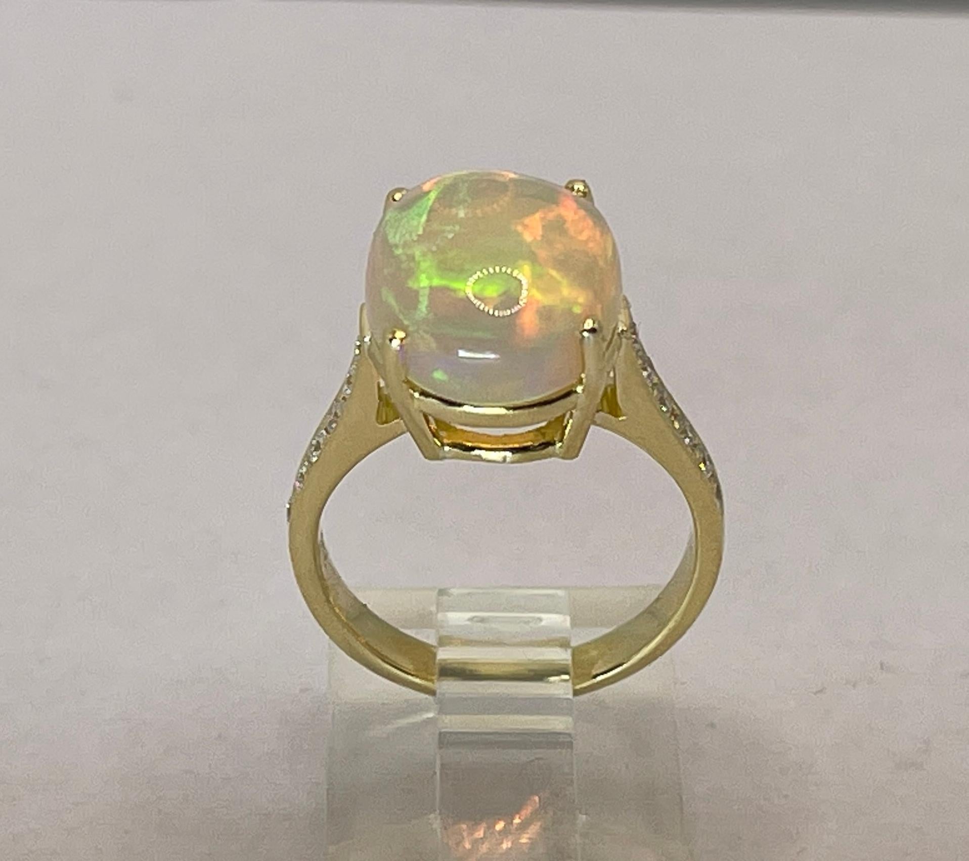 Georgios Collections 18 Karat Yellow Gold Australian Opal Diamond Band Ring For Sale 8