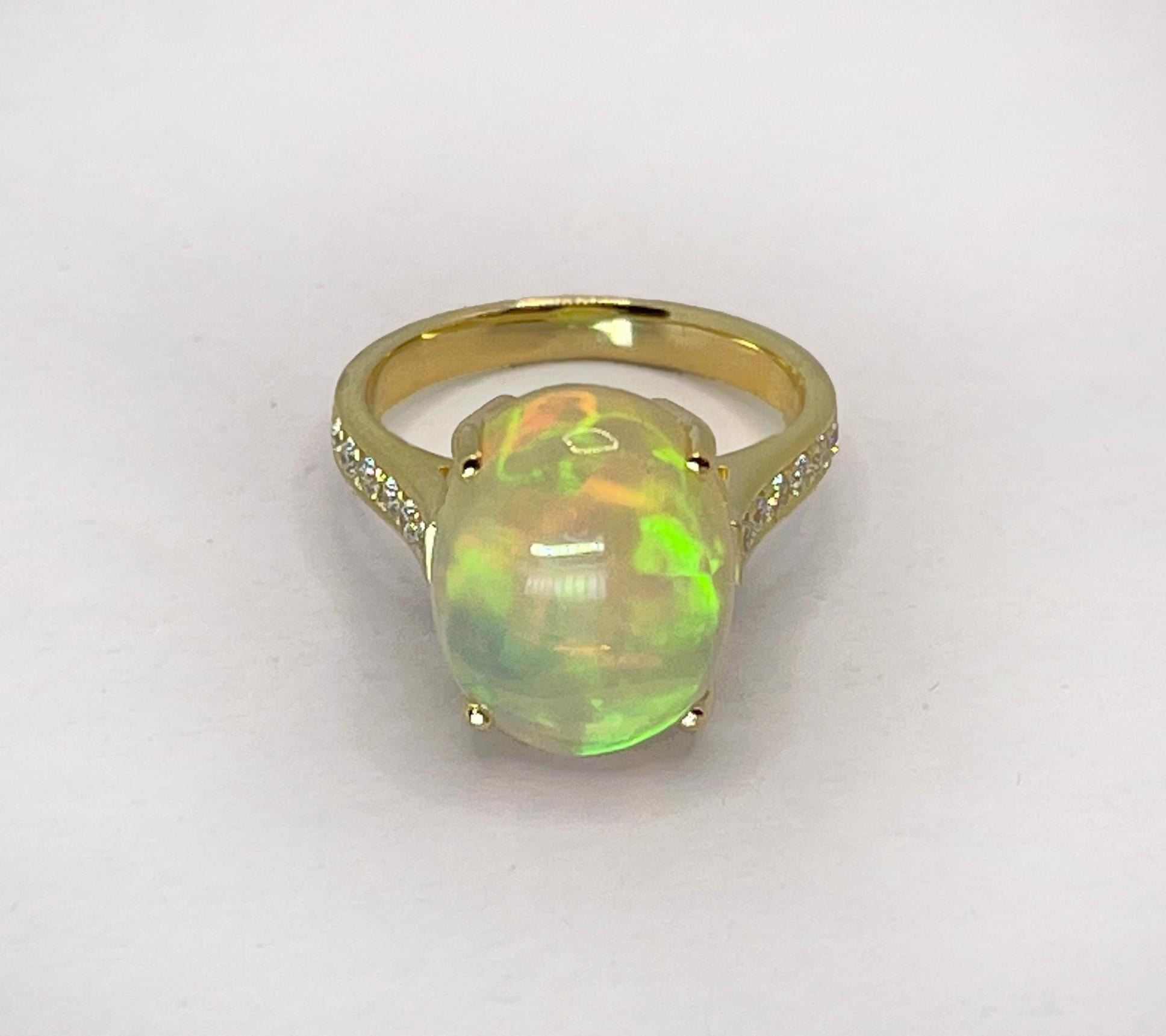 Georgios Collections 18 Karat Yellow Gold Australian Opal Diamond Band Ring For Sale 9