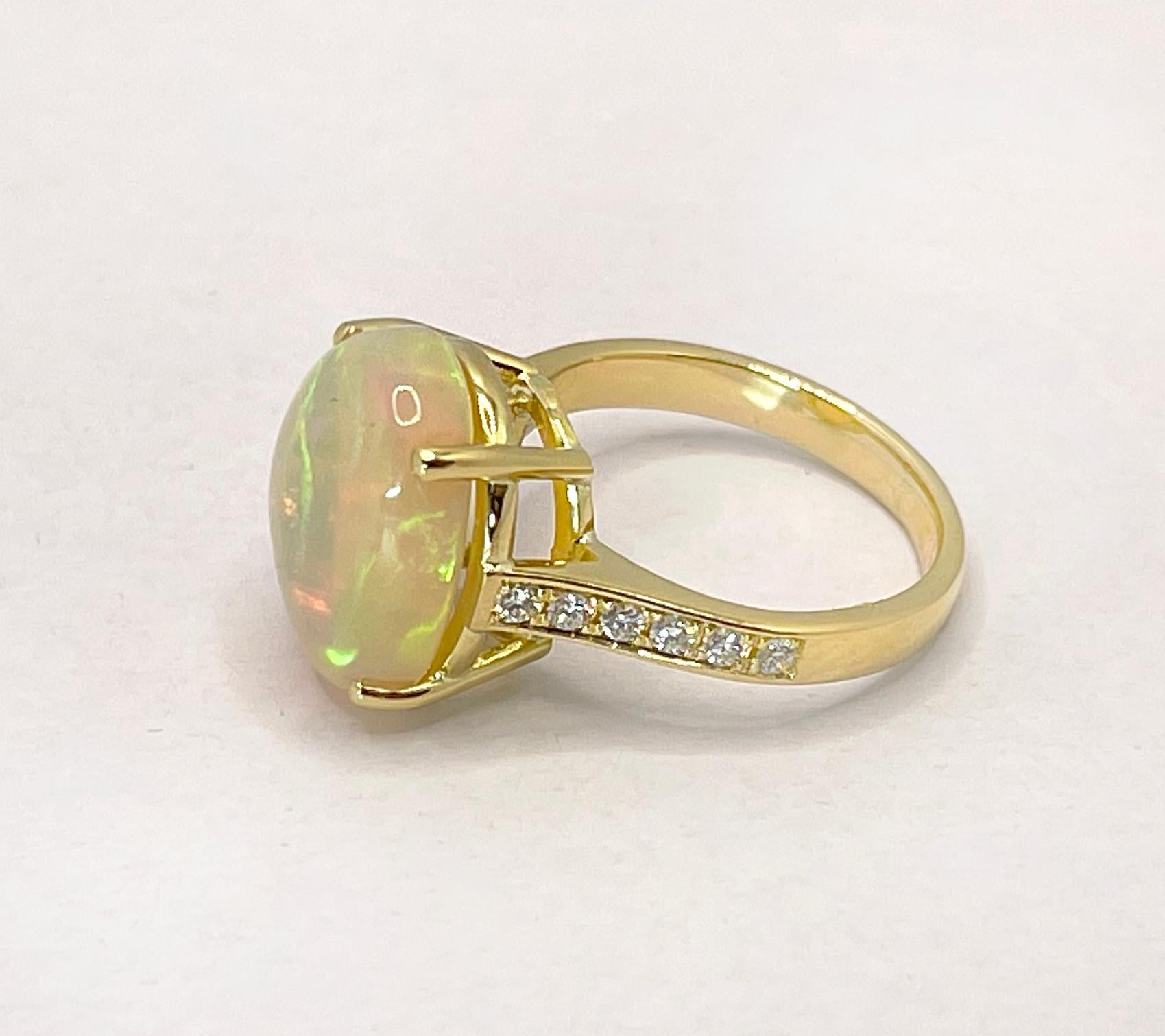 Cabochon Georgios Collections 18 Karat Yellow Gold Australian Opal Diamond Band Ring For Sale