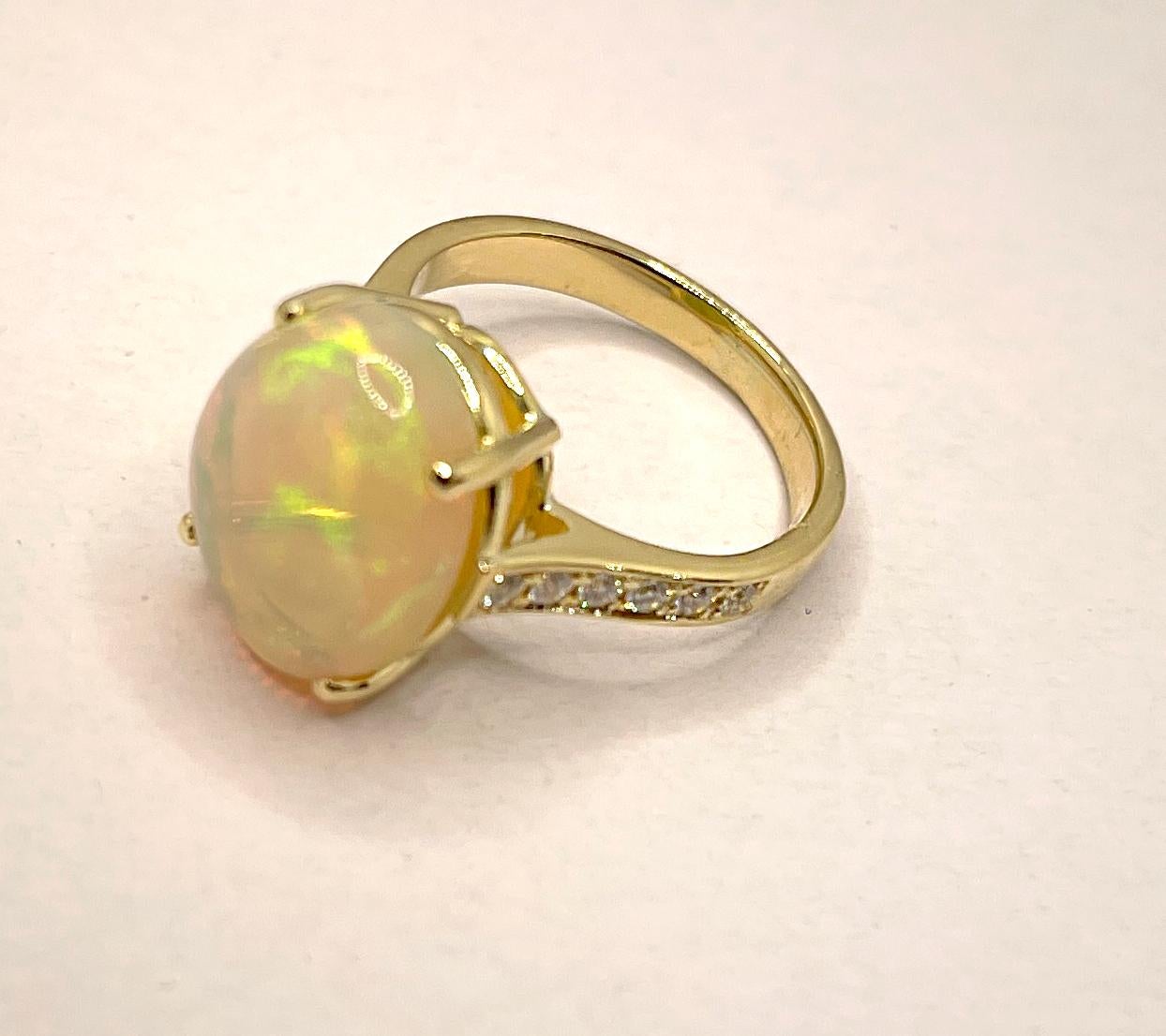Georgios Collections 18 Karat Yellow Gold Australian Opal Diamond Band Ring For Sale 2