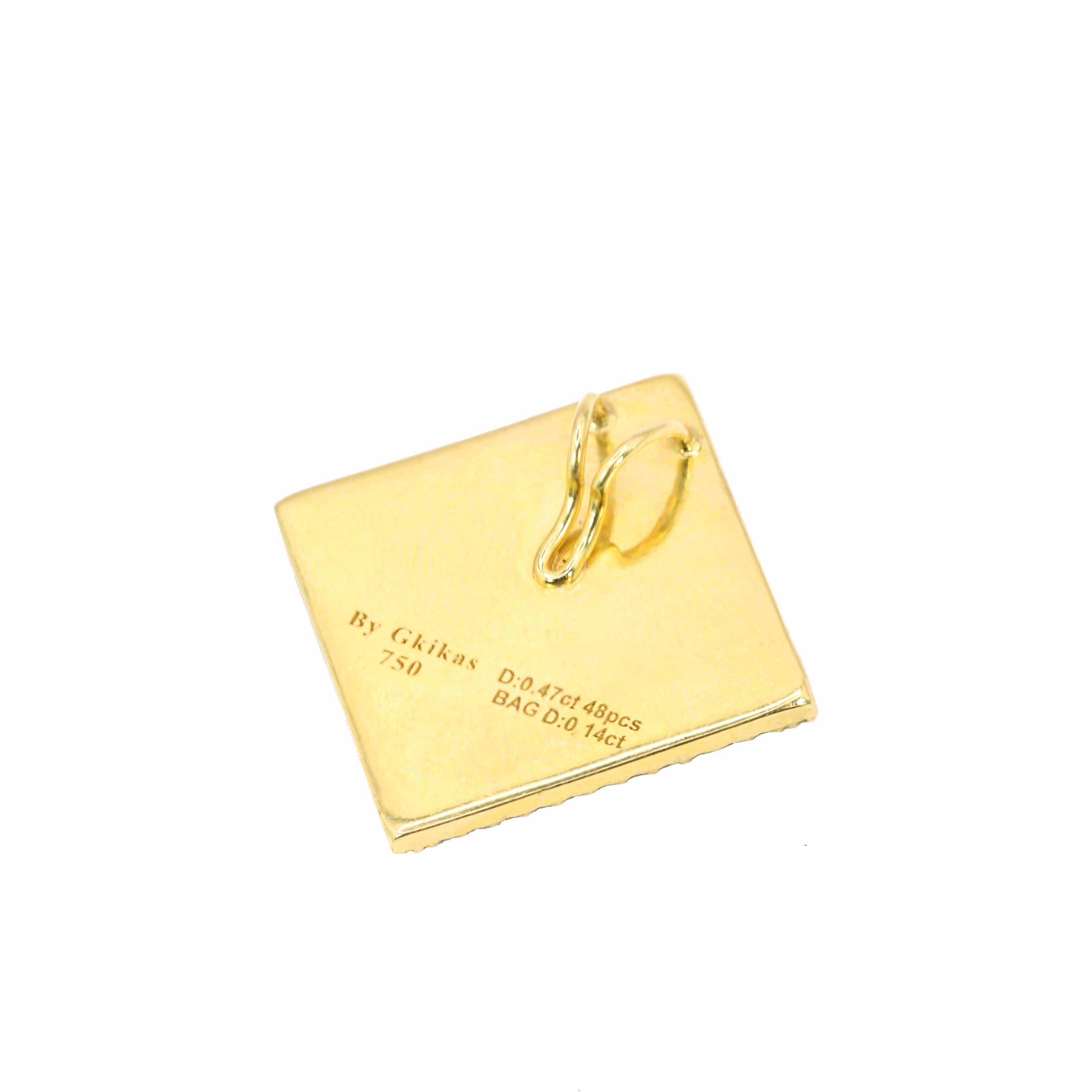 Byzantin Georgios Collections Pendentif en or jaune 18 carats avec diamants baguettes et rhodium en vente