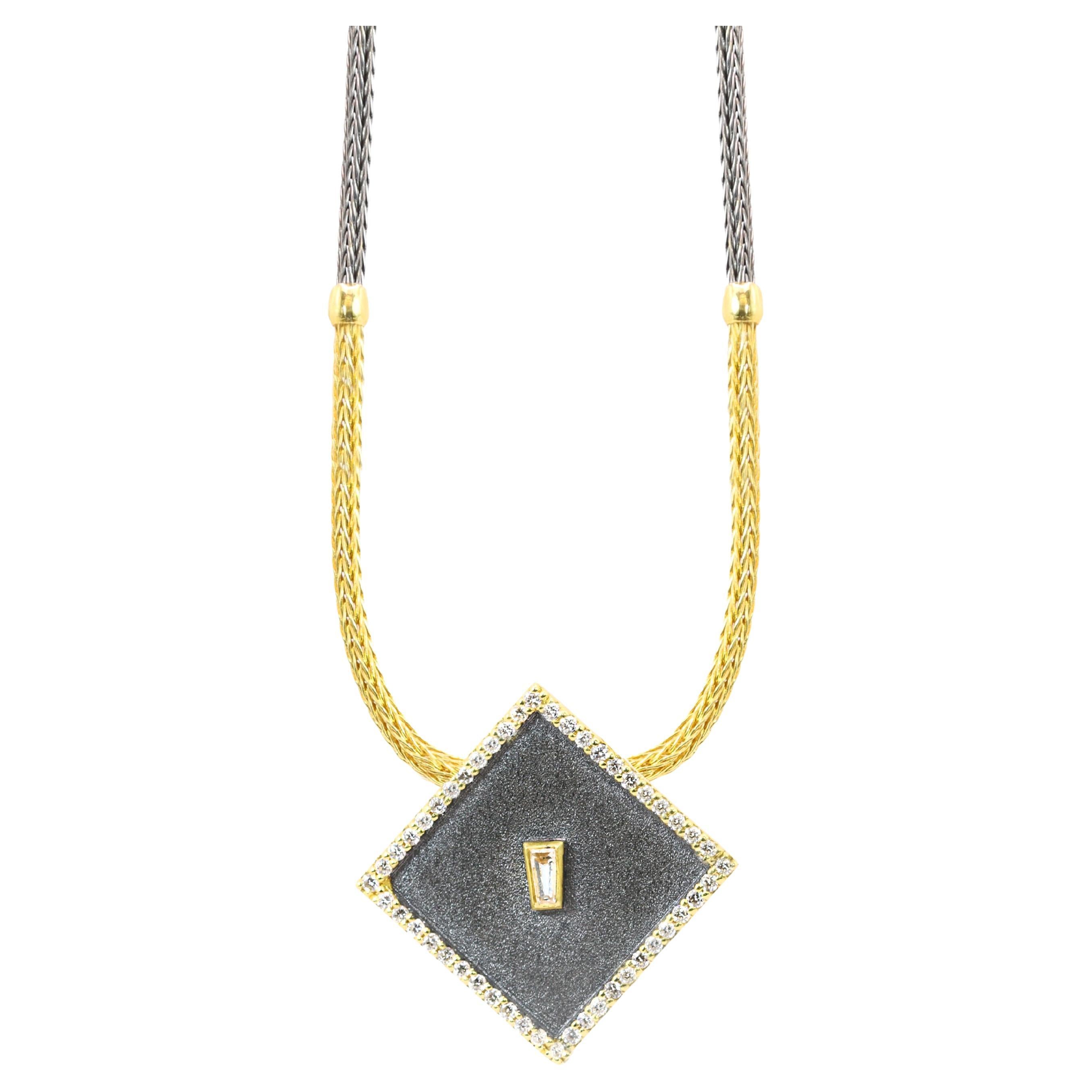 Georgios Collections 18 Karat Yellow Gold Baguette Diamond Pendant with Rhodium