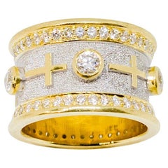 Georgios Collection 18 Karat Gold Tone-Tone Diamond Wide White Rhodium Band Ring