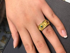 Georgios Collections 18 Karat Yellow Gold Band Ring with Ruby Sapphire Emerald