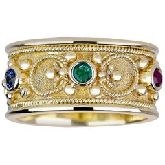 Georgios Collections 18 Karat Yellow Gold Band Ring with Ruby Sapphire Emerald