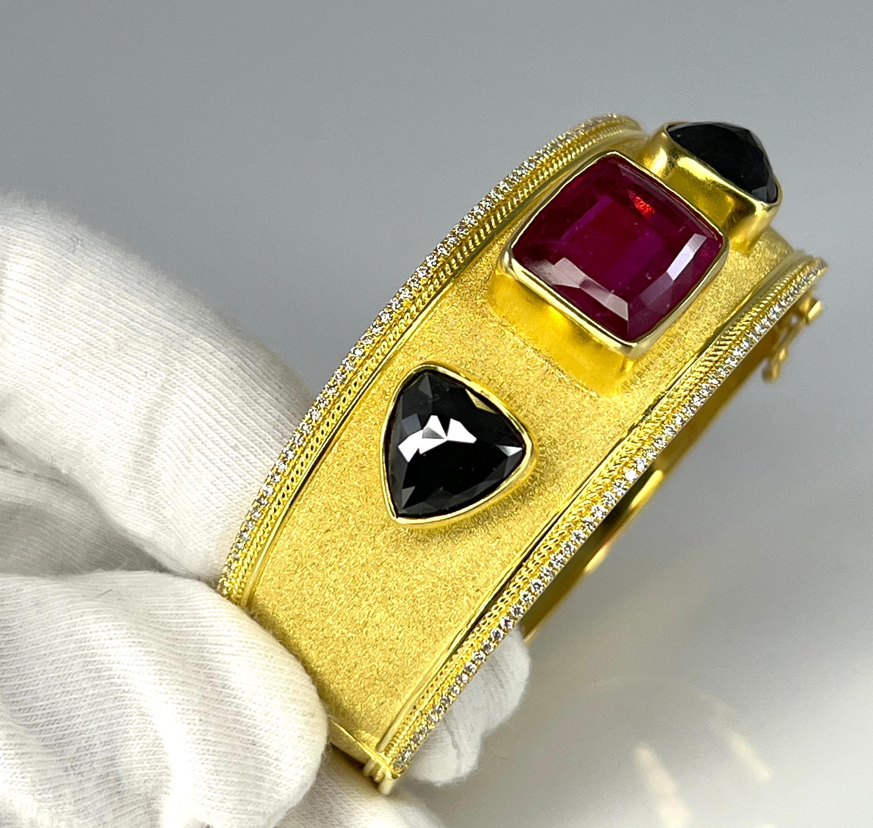 Georgios Collections 18 Karat Yellow Gold Black Diamond and Tourmaline Bracelet For Sale 4