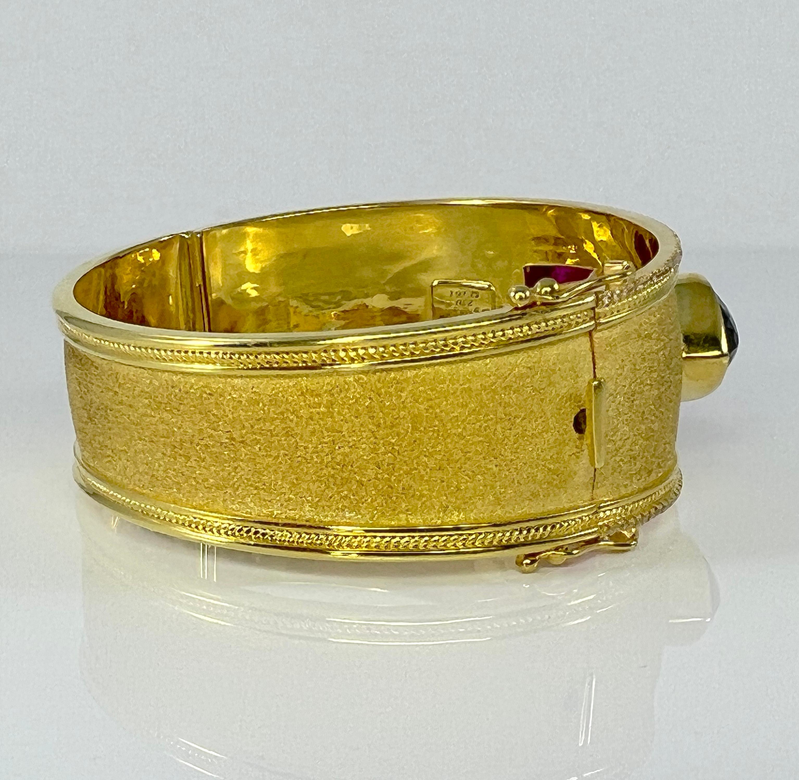 Emerald Cut Georgios Collections 18 Karat Yellow Gold Black Diamond and Tourmaline Bracelet For Sale