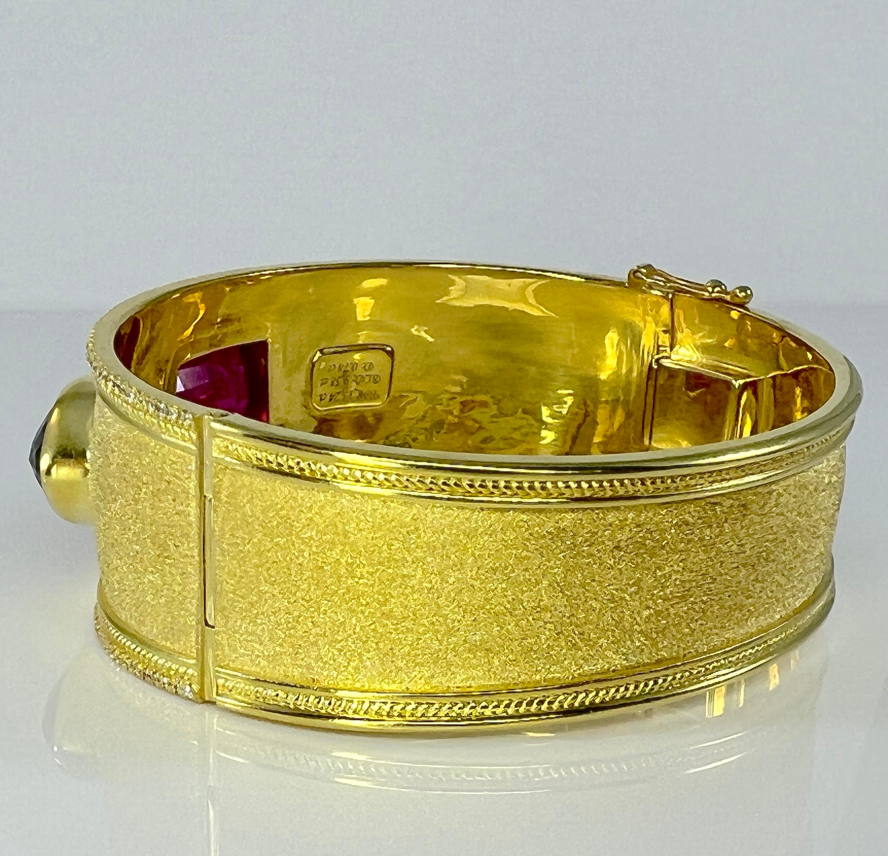 Women's Georgios Collections 18 Karat Yellow Gold Black Diamond and Tourmaline Bracelet For Sale