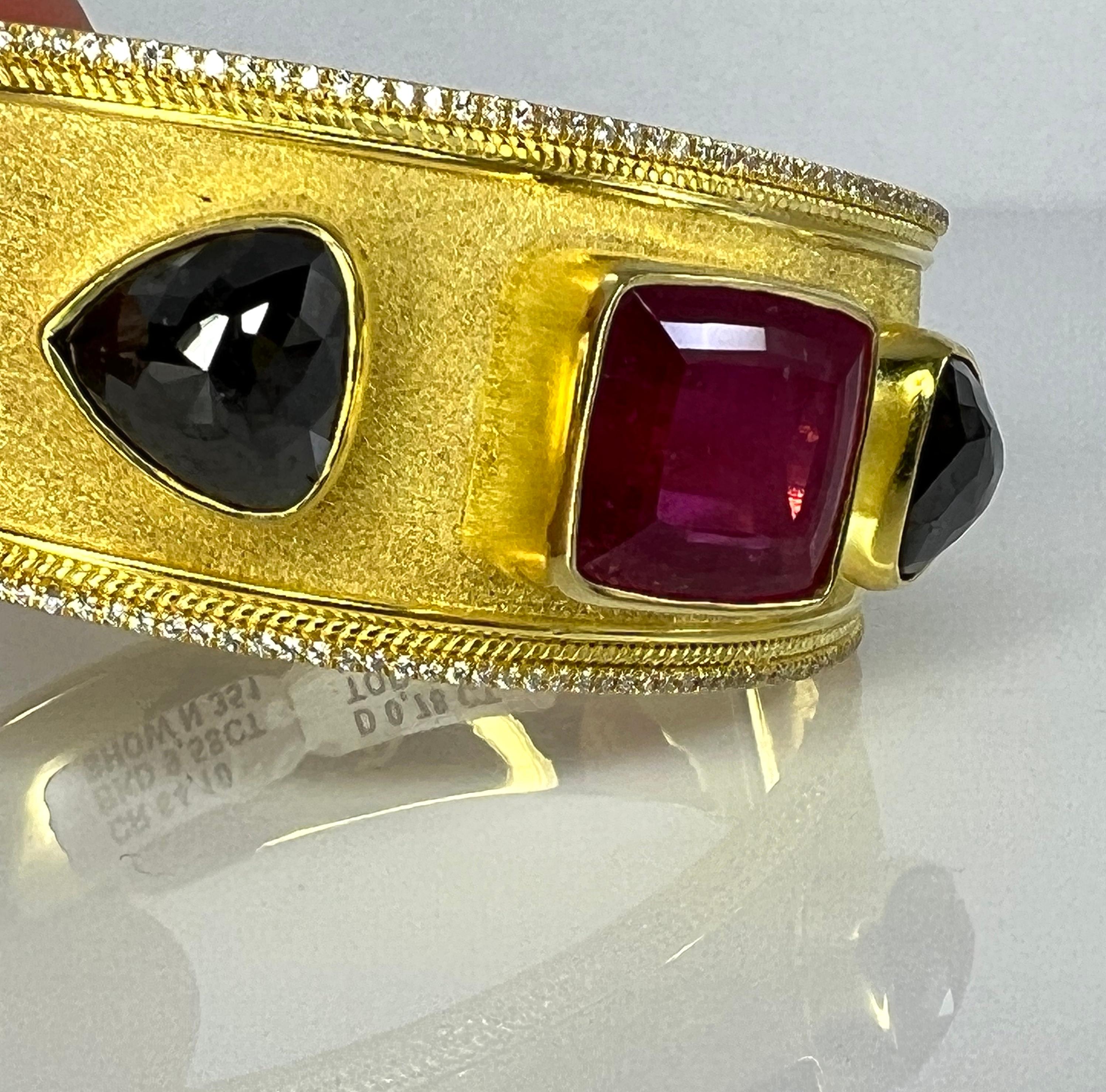 Georgios Collections 18 Karat Yellow Gold Black Diamond and Tourmaline Bracelet For Sale 3