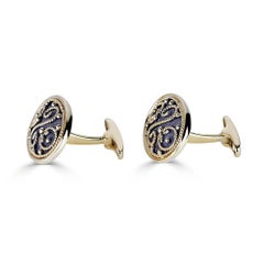 Georgios Collections 18 Karat Yellow Gold Black Rhodium Byzantine Style Cufflink