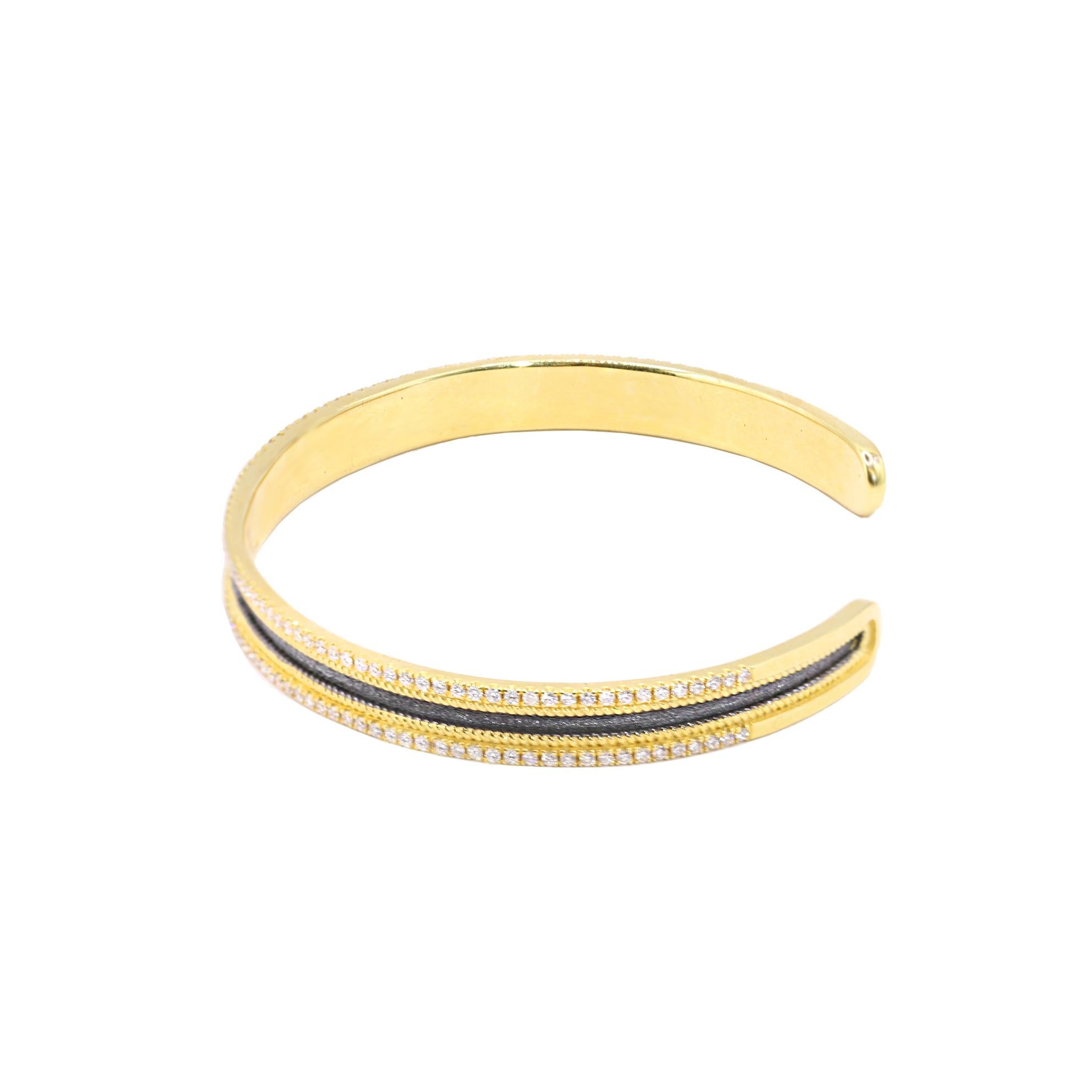 Georgios Kollektionen Armreif aus 18 Karat Gelbgold mit schwarzem Rhodium und Diamanten (Byzantinisch) im Angebot