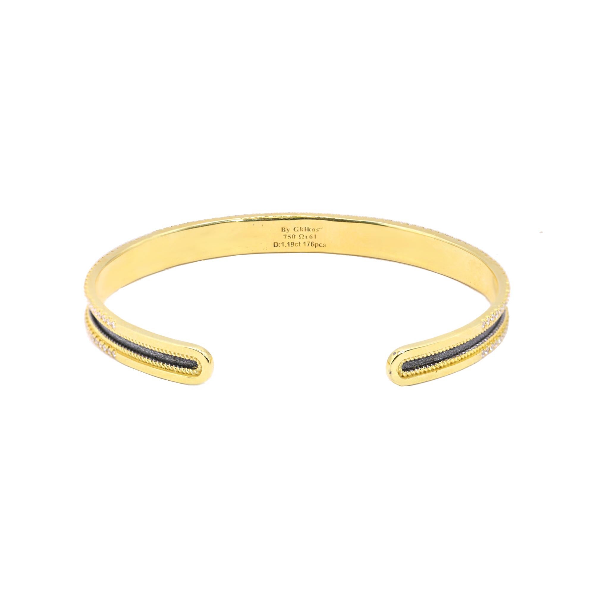 Georgios Kollektionen Armreif aus 18 Karat Gelbgold mit schwarzem Rhodium und Diamanten (Brillantschliff) im Angebot