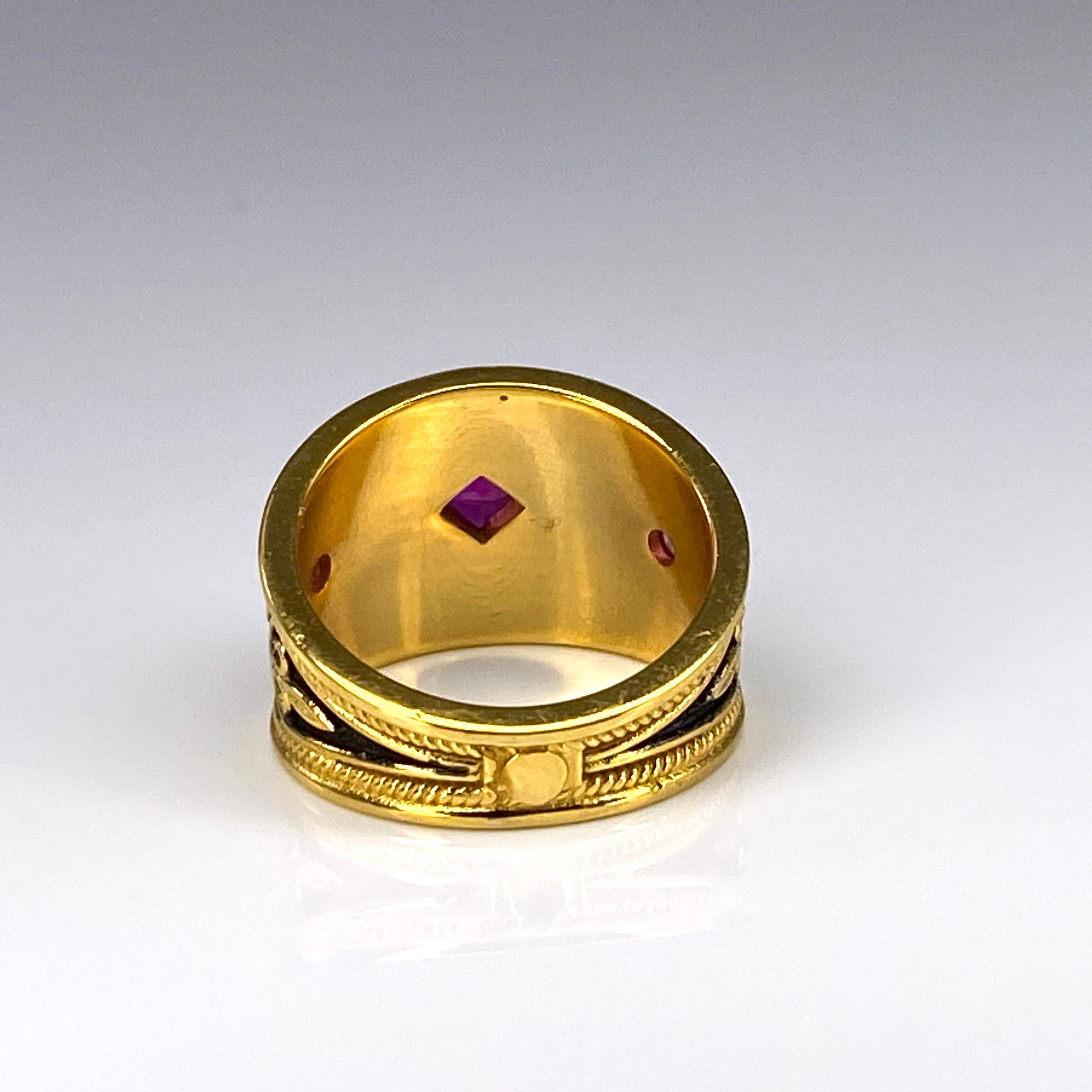 Georgios Collections 18 Karat Yellow Gold Black Rhodium Granulation Ruby Ring In New Condition For Sale In Astoria, NY