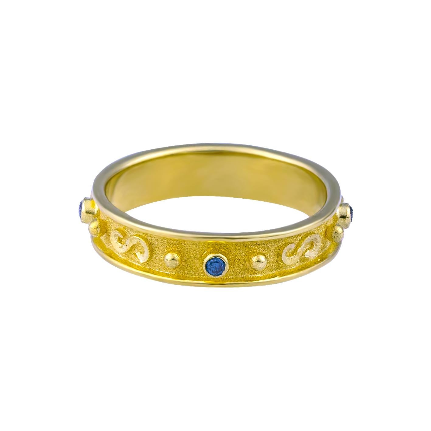 Georgios Kollektionen 18 Karat Gelbgold Blauer Diamantring Granulation Ring (Byzantinisch) im Angebot