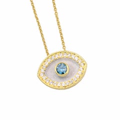 Georgios Collections 18 Karat Yellow Gold Blue Diamond Evil Eye Pendant Necklace